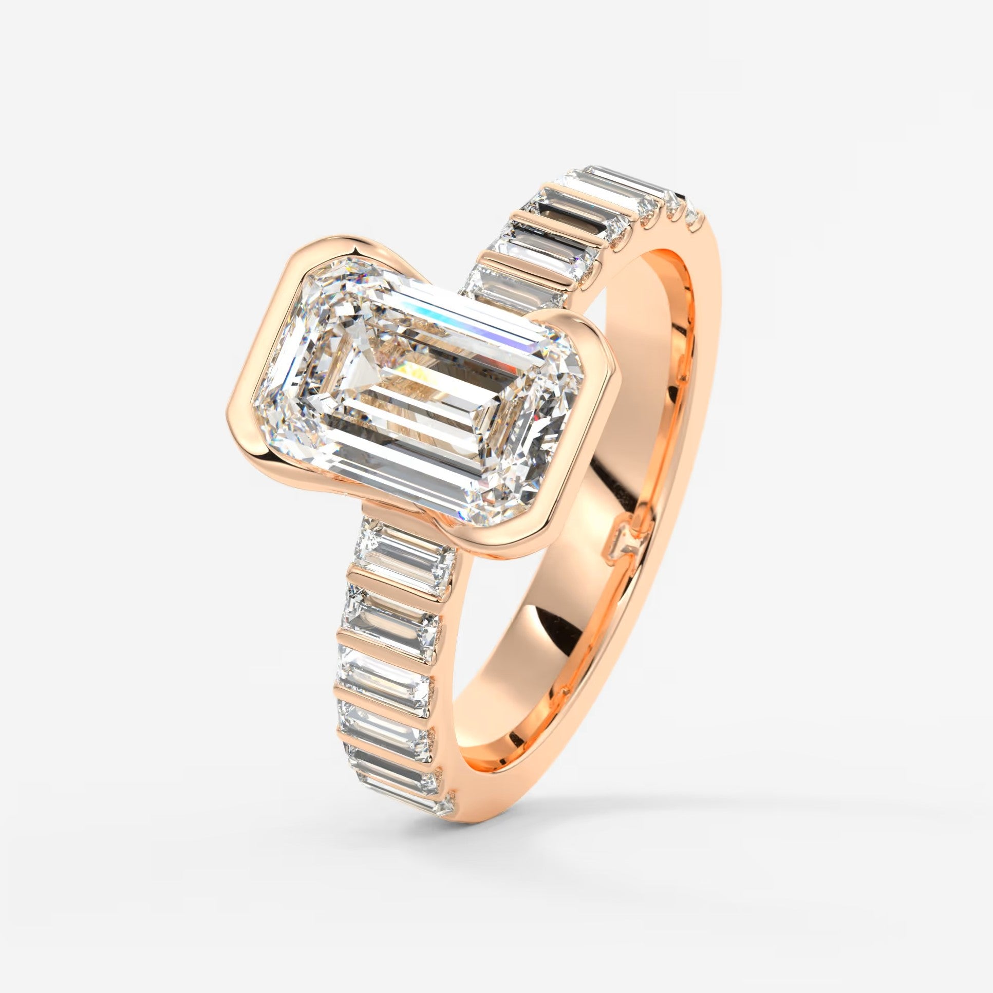 Solara grande emerald half-bezel engagement ring