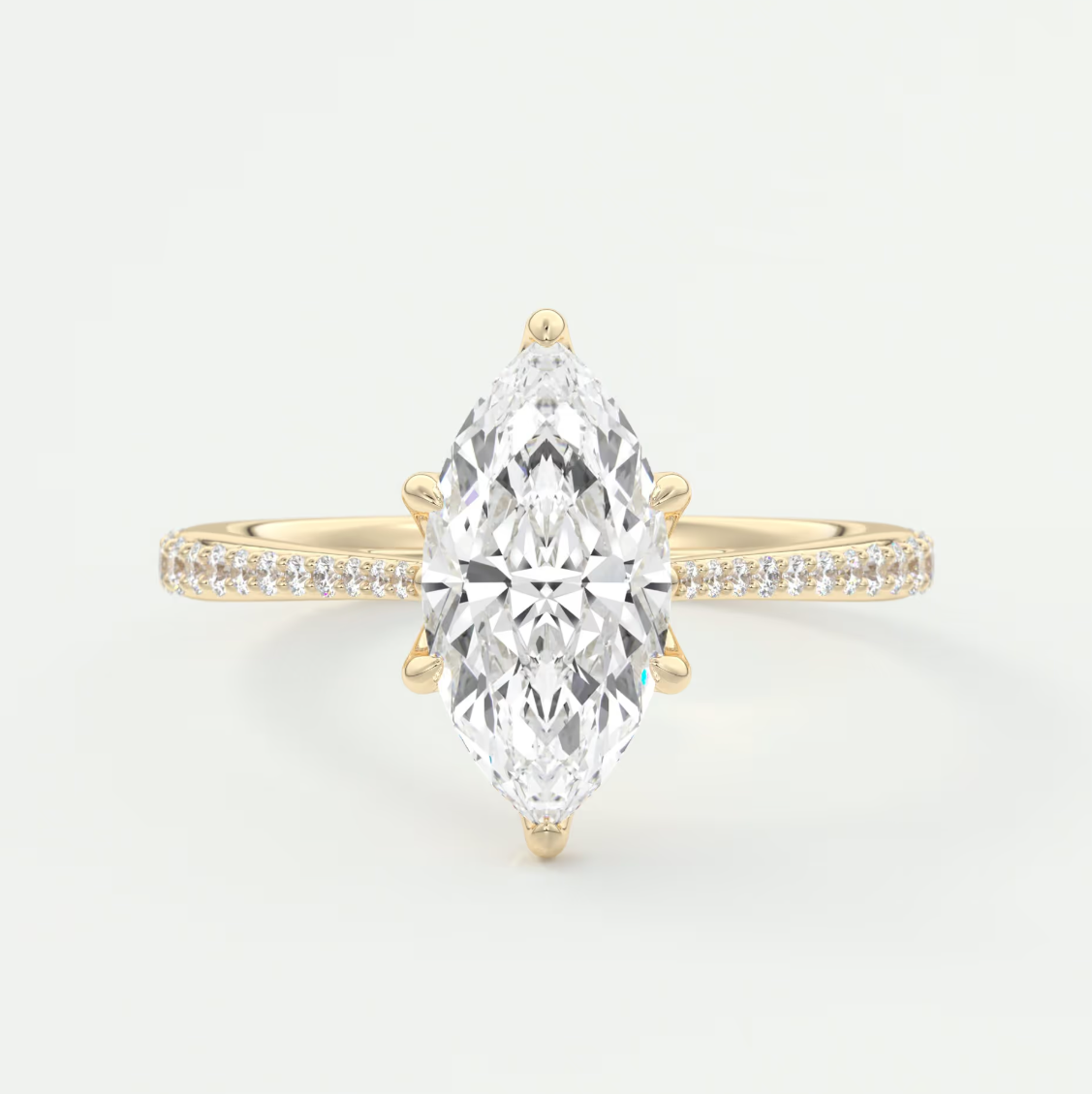 Custom made solenne marquise pavé cathedral solitaire engagement ring | diamondlab
