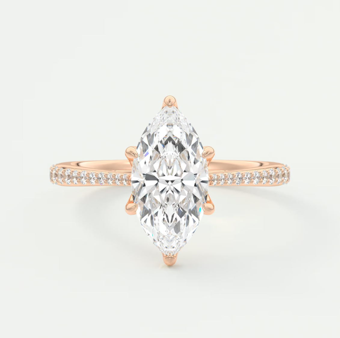 Custom made solenne marquise pavé cathedral solitaire engagement ring | diamondlab