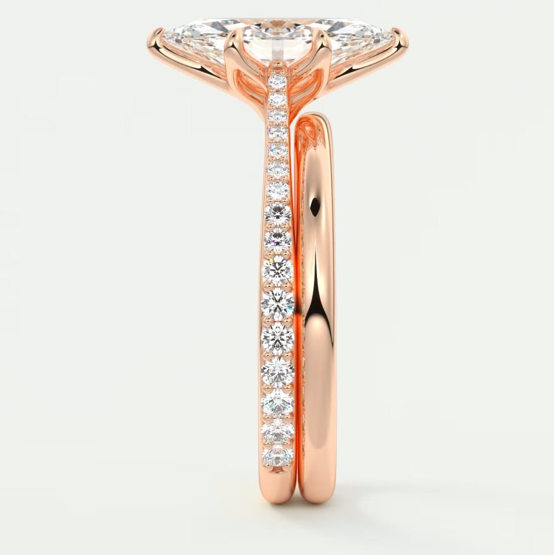 Custom made solenne marquise pavé cathedral solitaire engagement ring | diamondlab