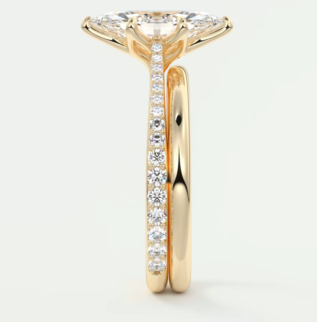 Custom made solenne marquise pavé cathedral solitaire engagement ring | diamondlab