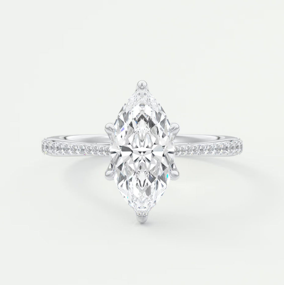 Custom made solenne marquise pavé cathedral solitaire engagement ring | diamondlab