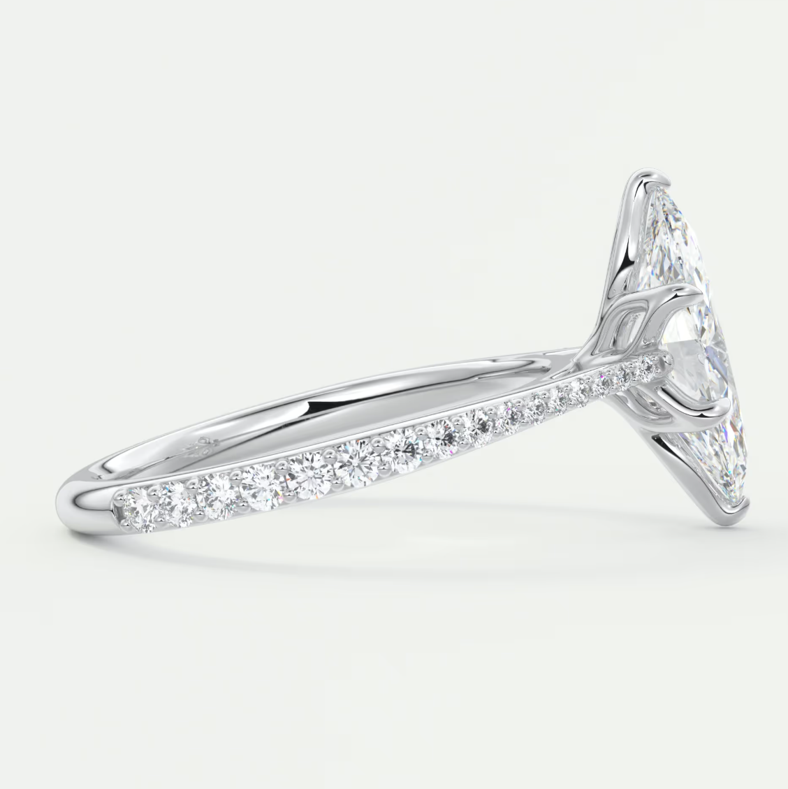 Custom made solenne marquise pavé cathedral solitaire engagement ring | diamondlab