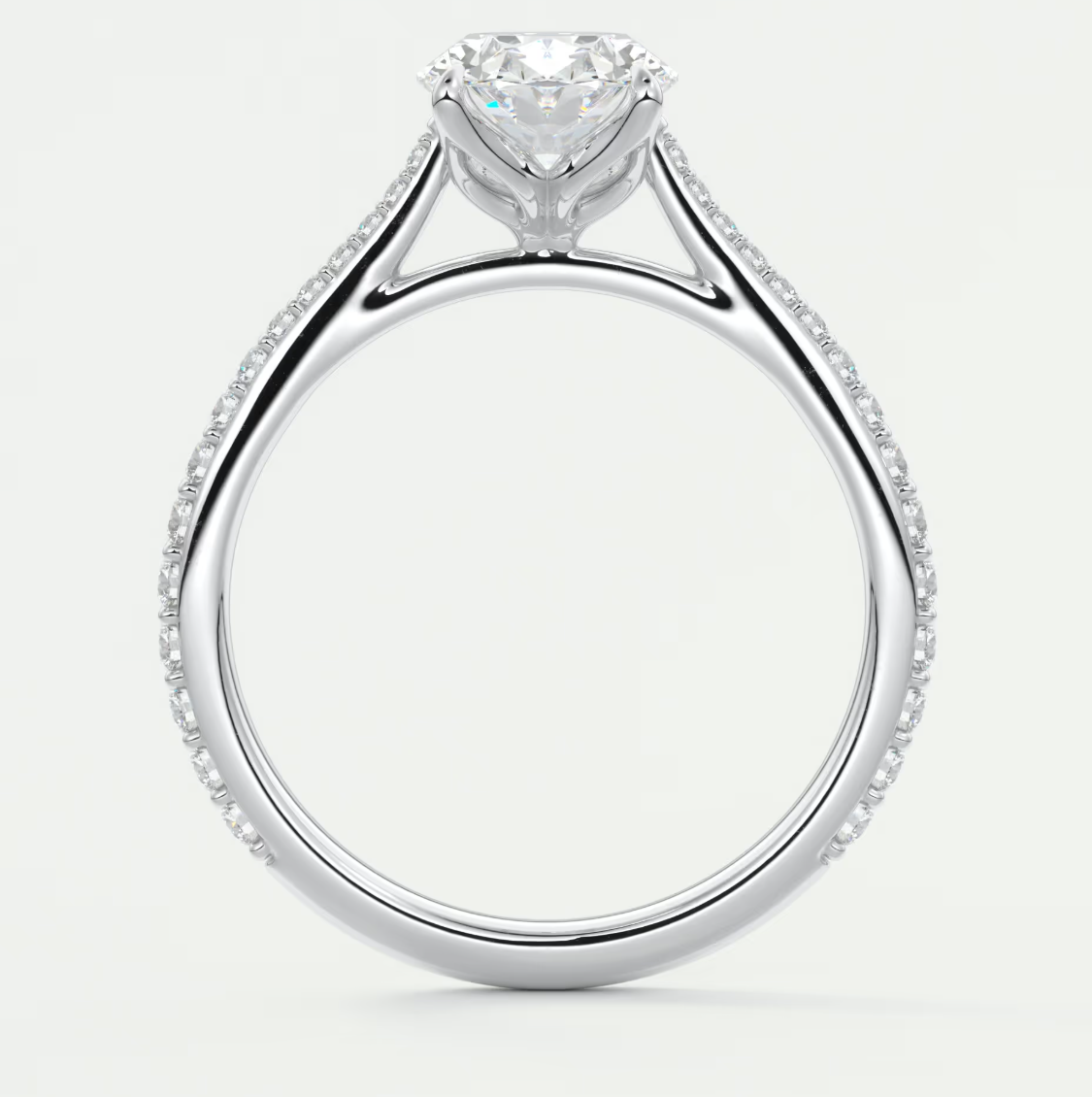 Custom made solenne oval pavé cathedral solitaire engagement ring | lab diamond