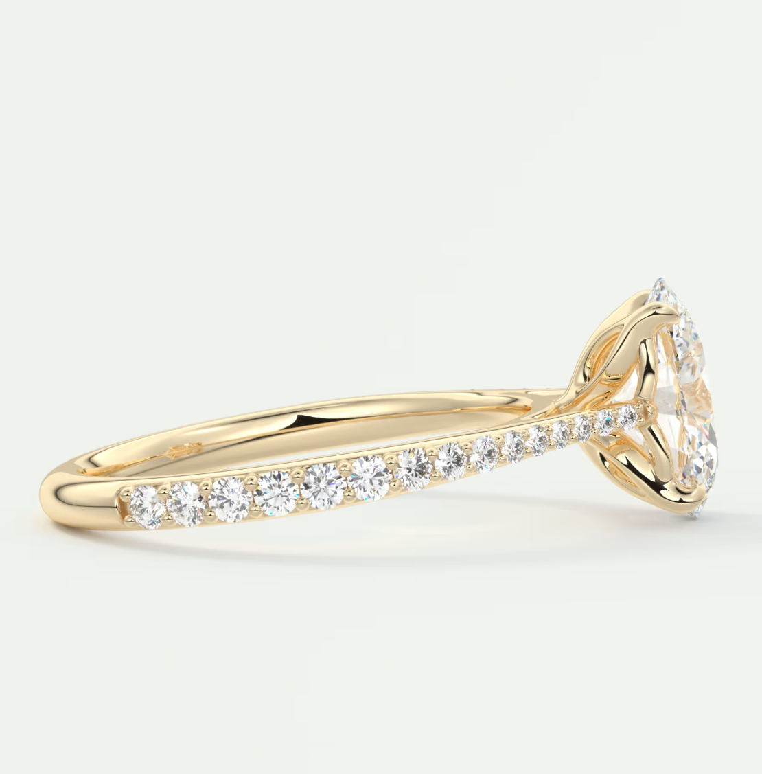 Custom made solenne oval pavé cathedral solitaire engagement ring | lab diamond