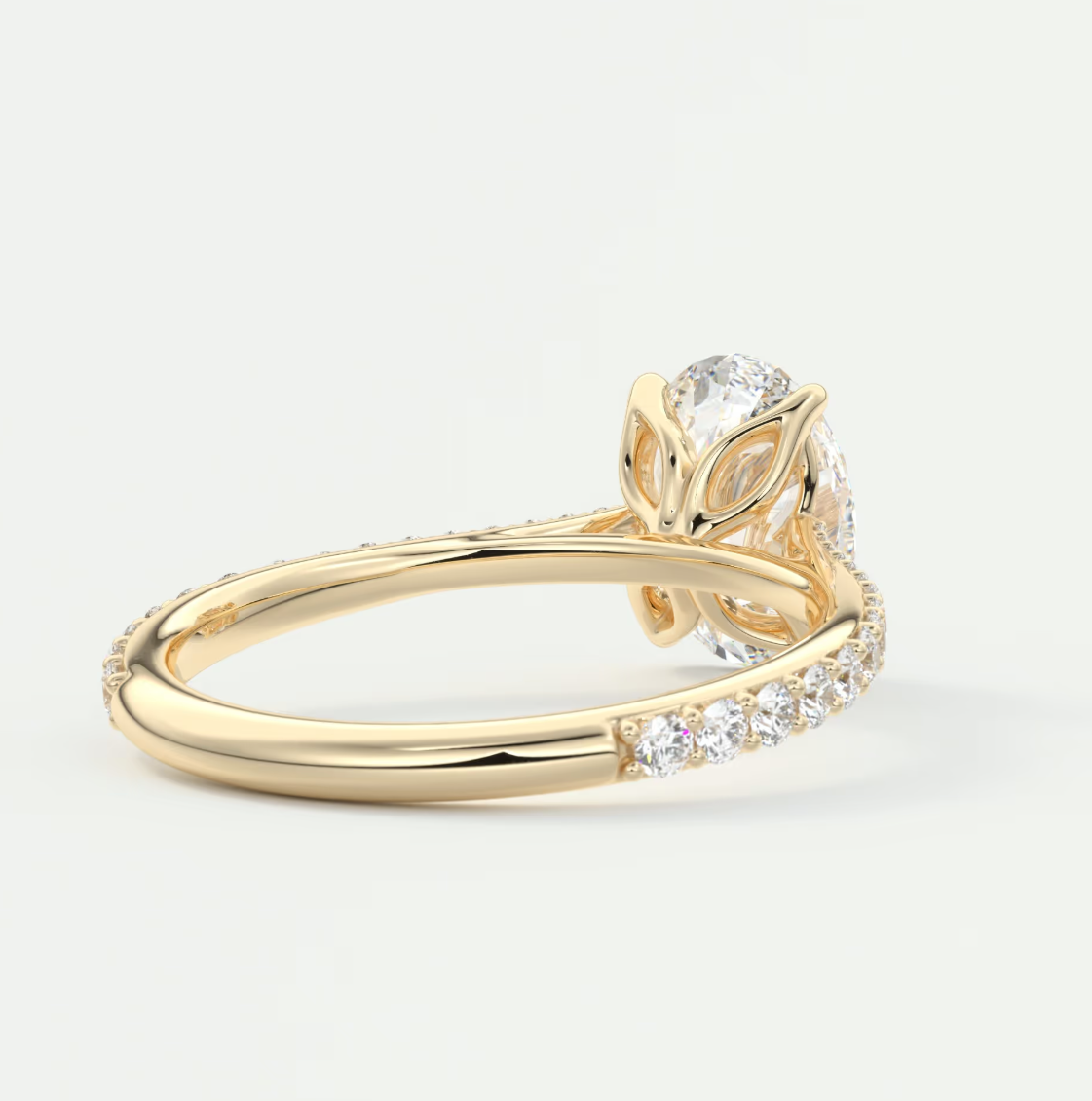 Custom made solenne oval pavé cathedral solitaire engagement ring | lab diamond