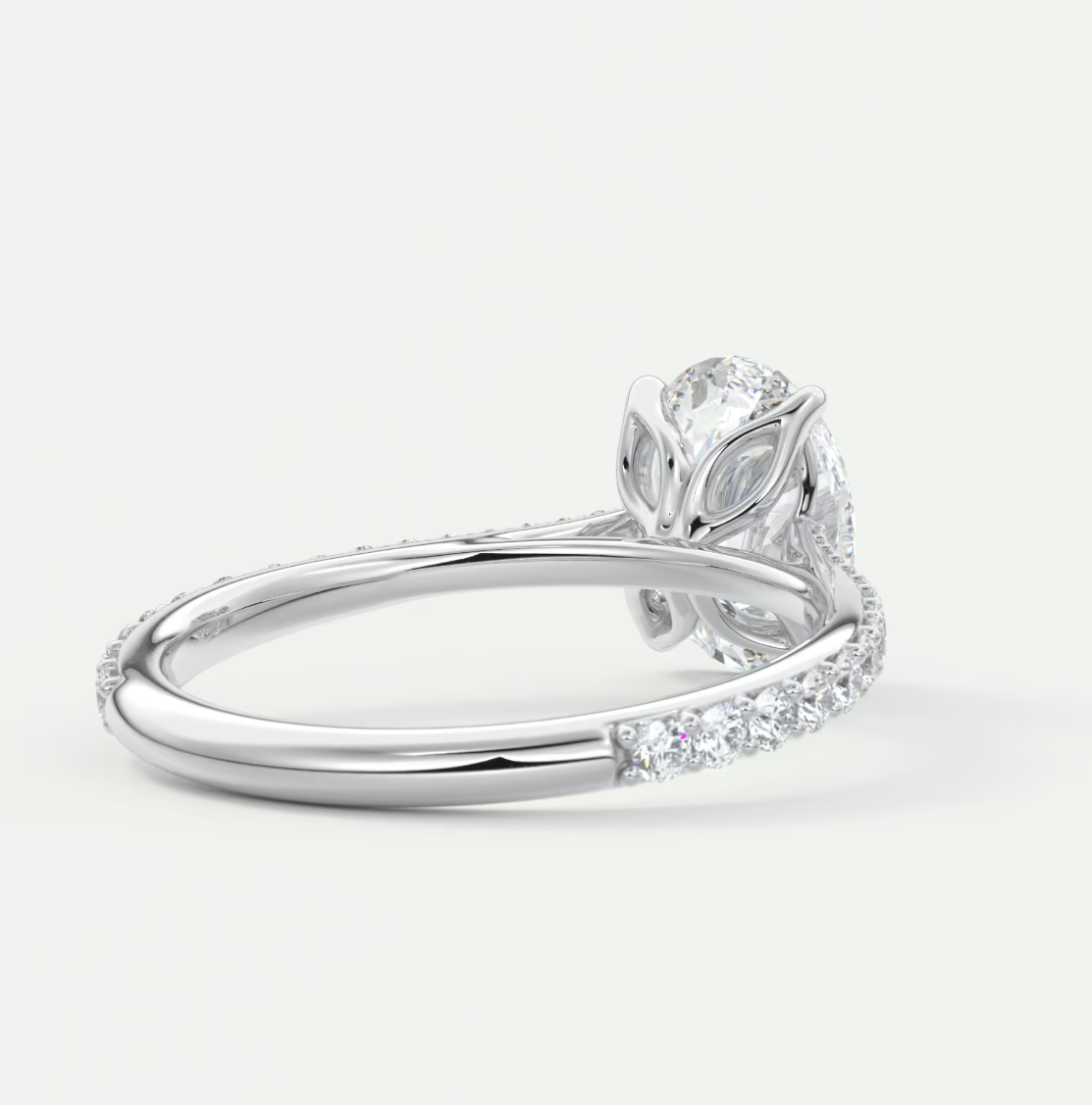 Custom made solenne oval pavé cathedral solitaire engagement ring | lab diamond