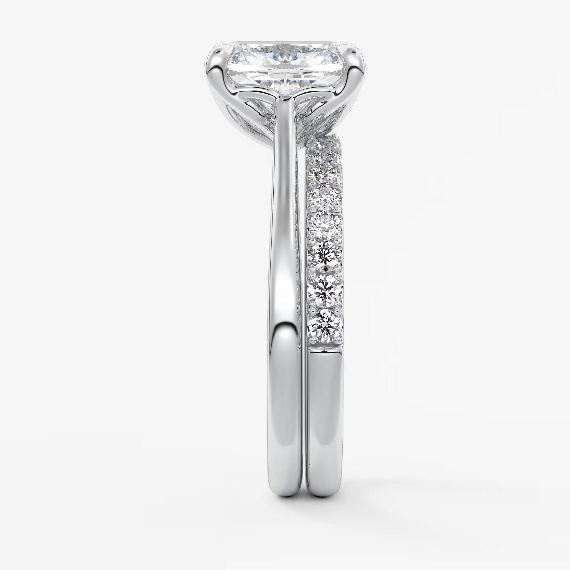 Tulip cathedral elongated cushion engagement ring