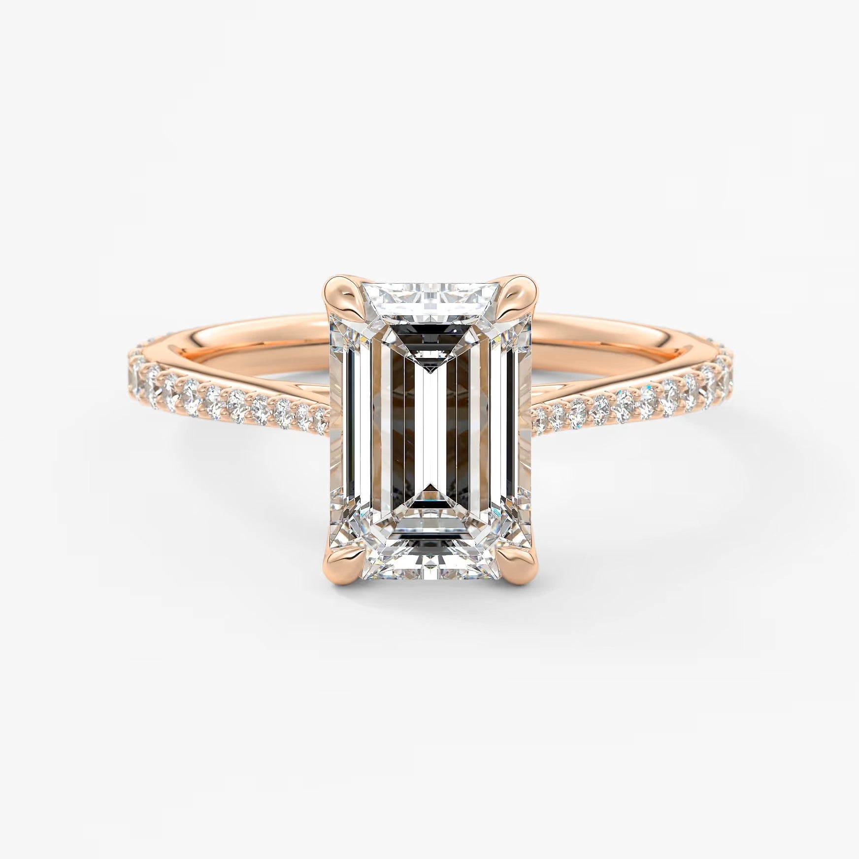 Tulip emerald pavé cathedral solitaire ring