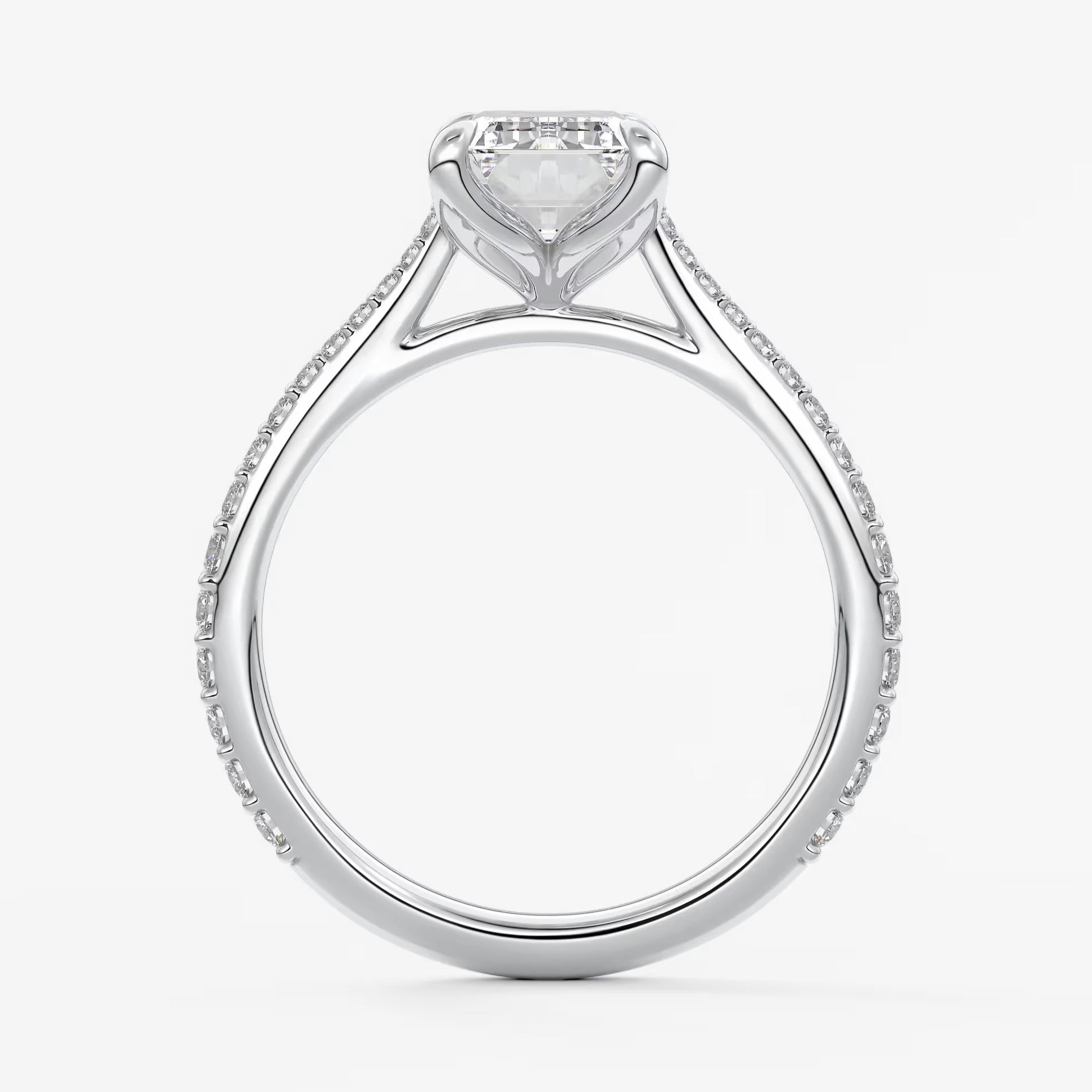 Tulip emerald pavé cathedral solitaire ring