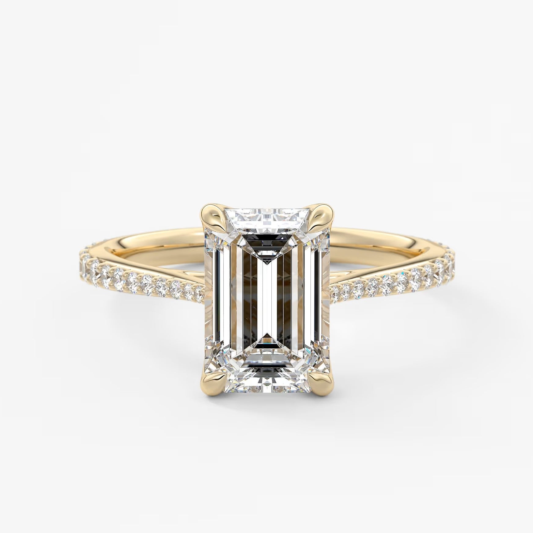 Tulip emerald pavé cathedral solitaire ring