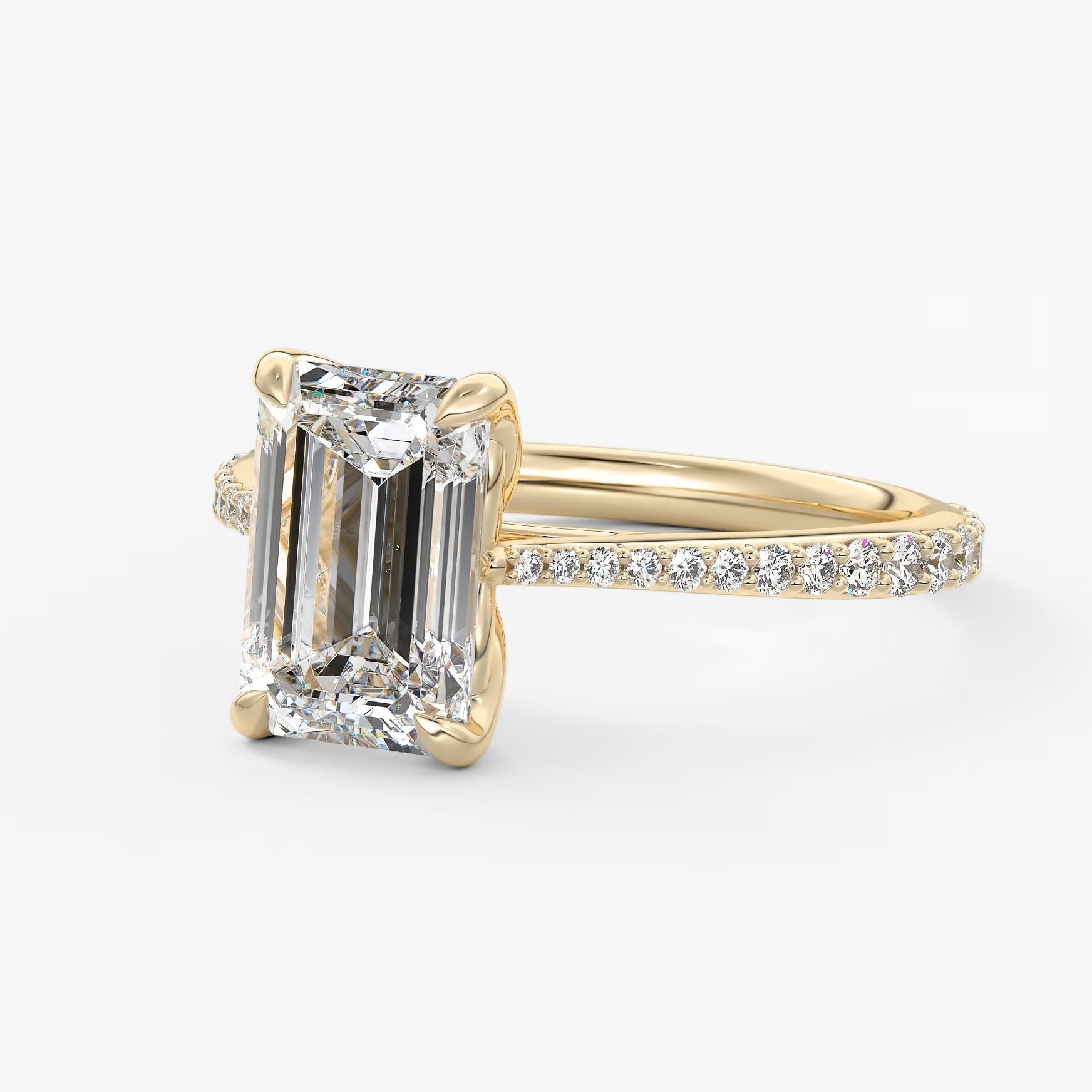 Tulip emerald pavé cathedral solitaire ring