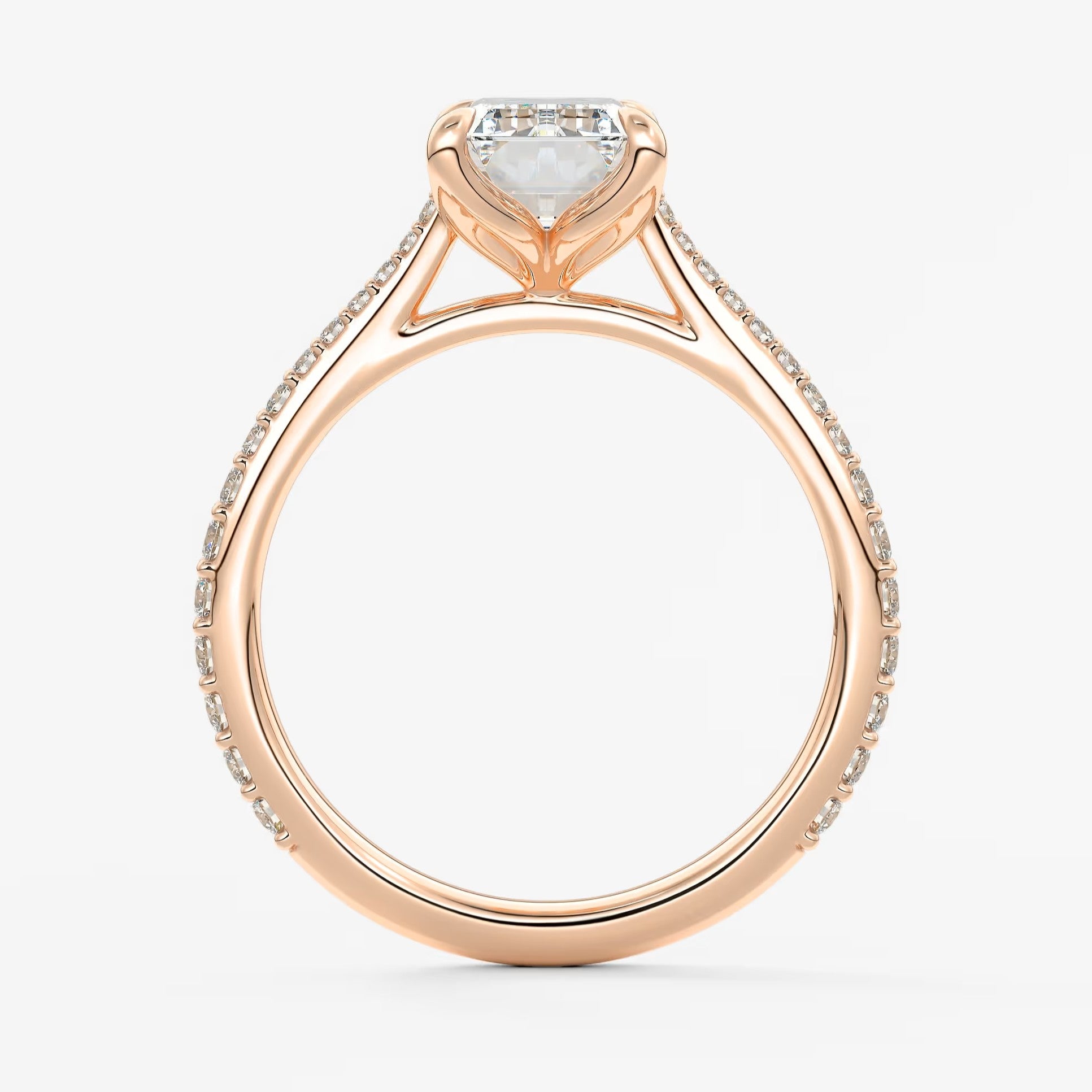 Tulip emerald pavé cathedral solitaire ring