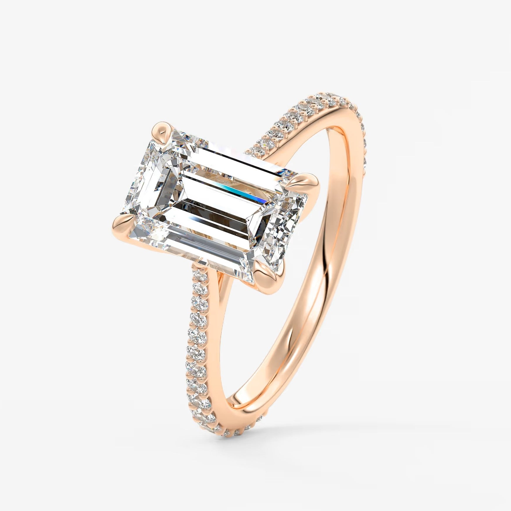 Tulip emerald pavé cathedral solitaire ring