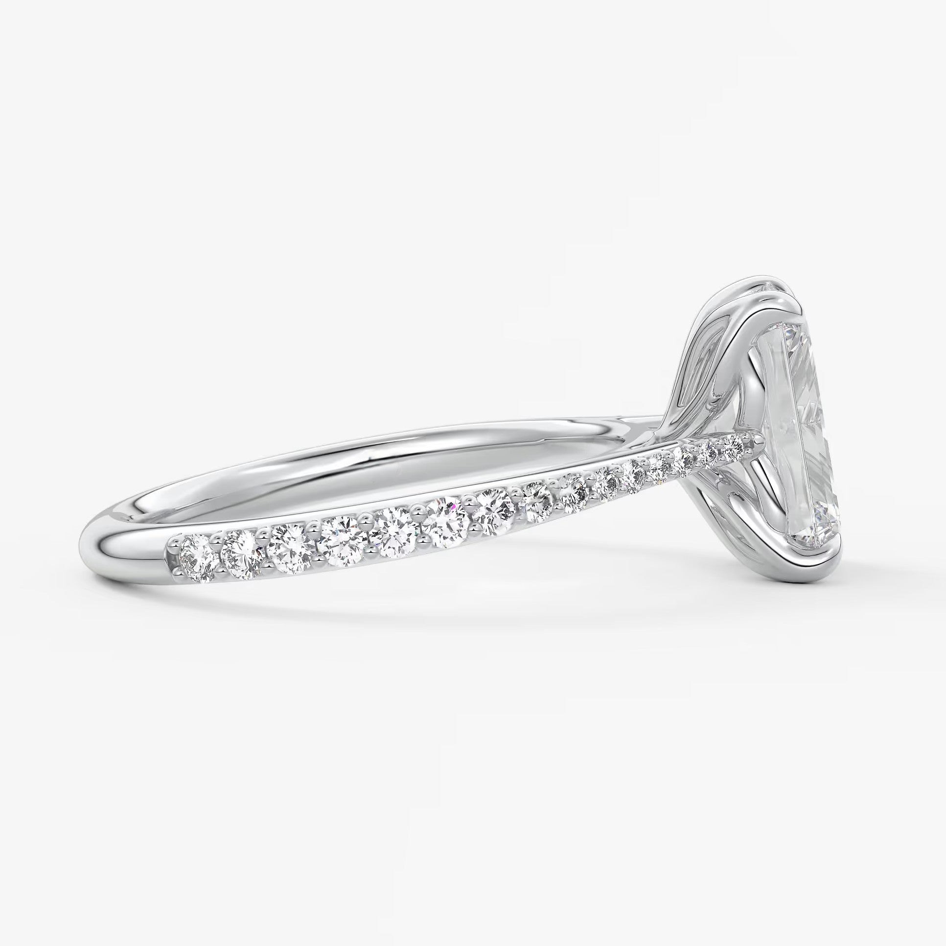 Tulip emerald pavé cathedral solitaire ring