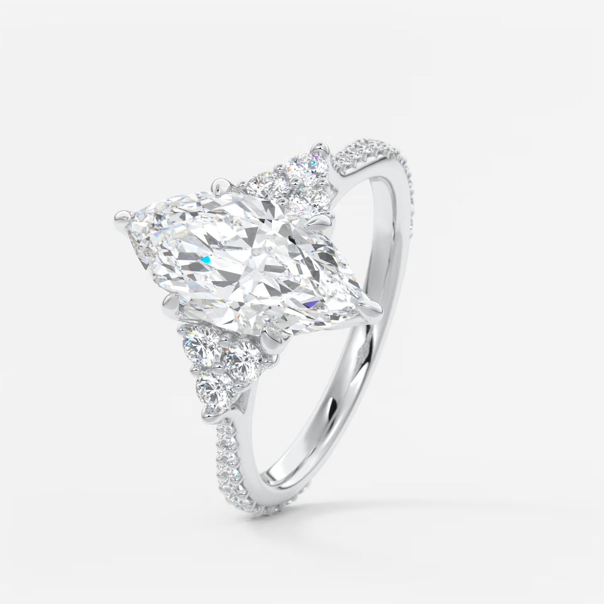 Tulip marquise cathedral pavé engagement ring
