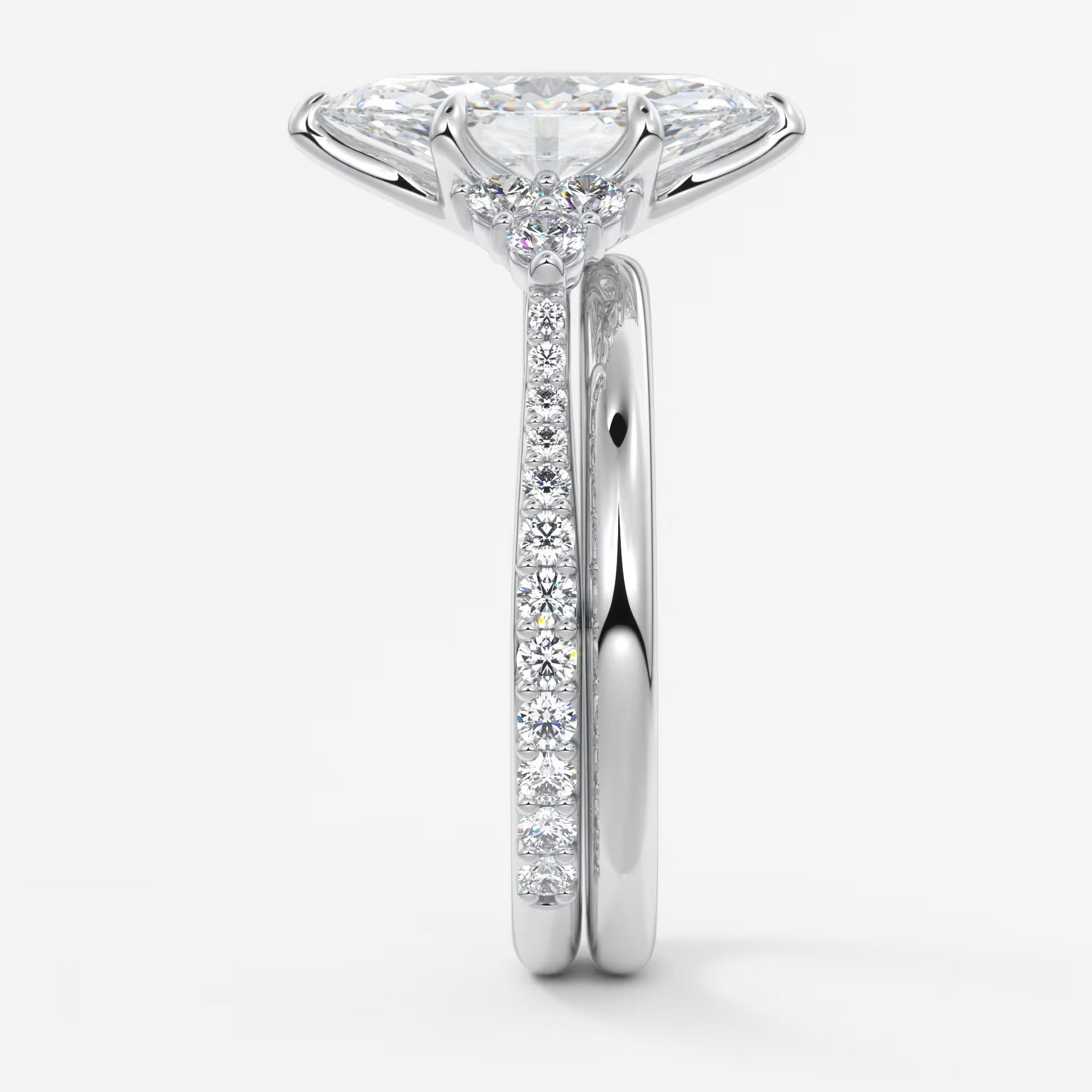 Tulip marquise cathedral pavé engagement ring