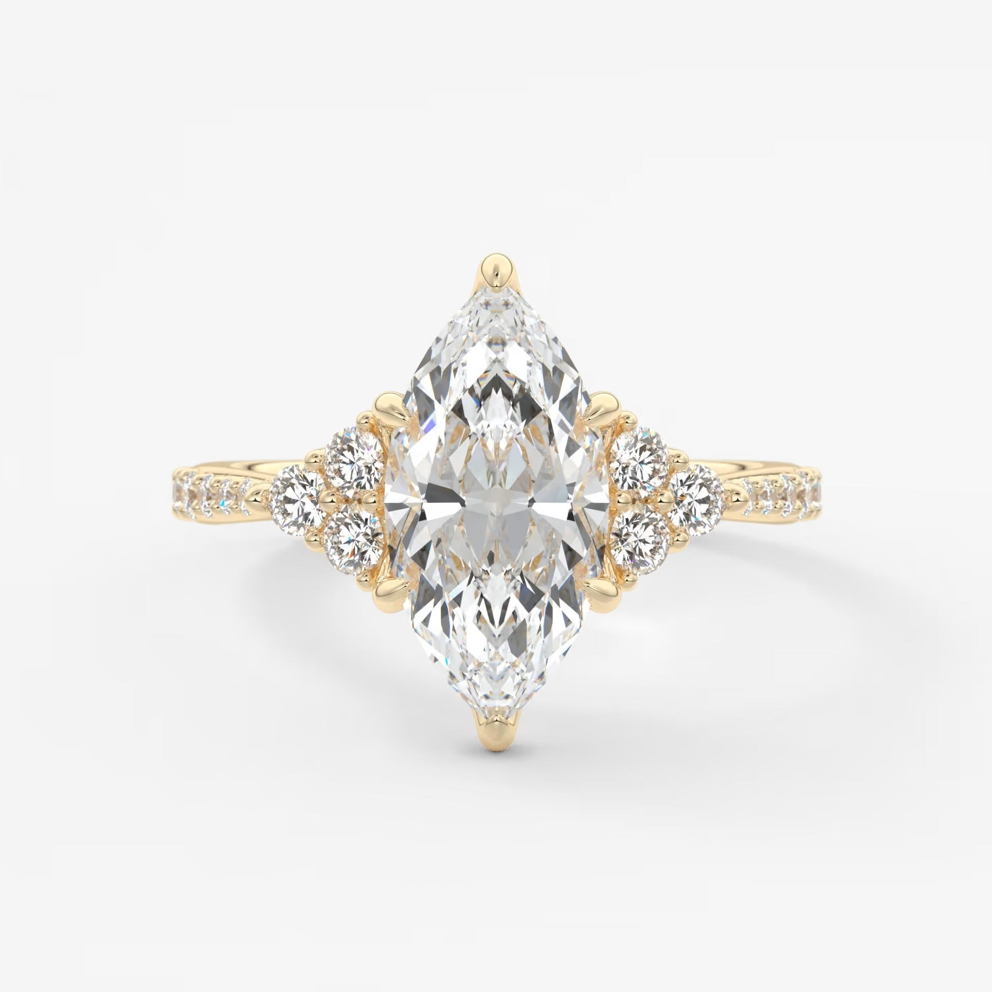 Tulip marquise cathedral pavé engagement ring