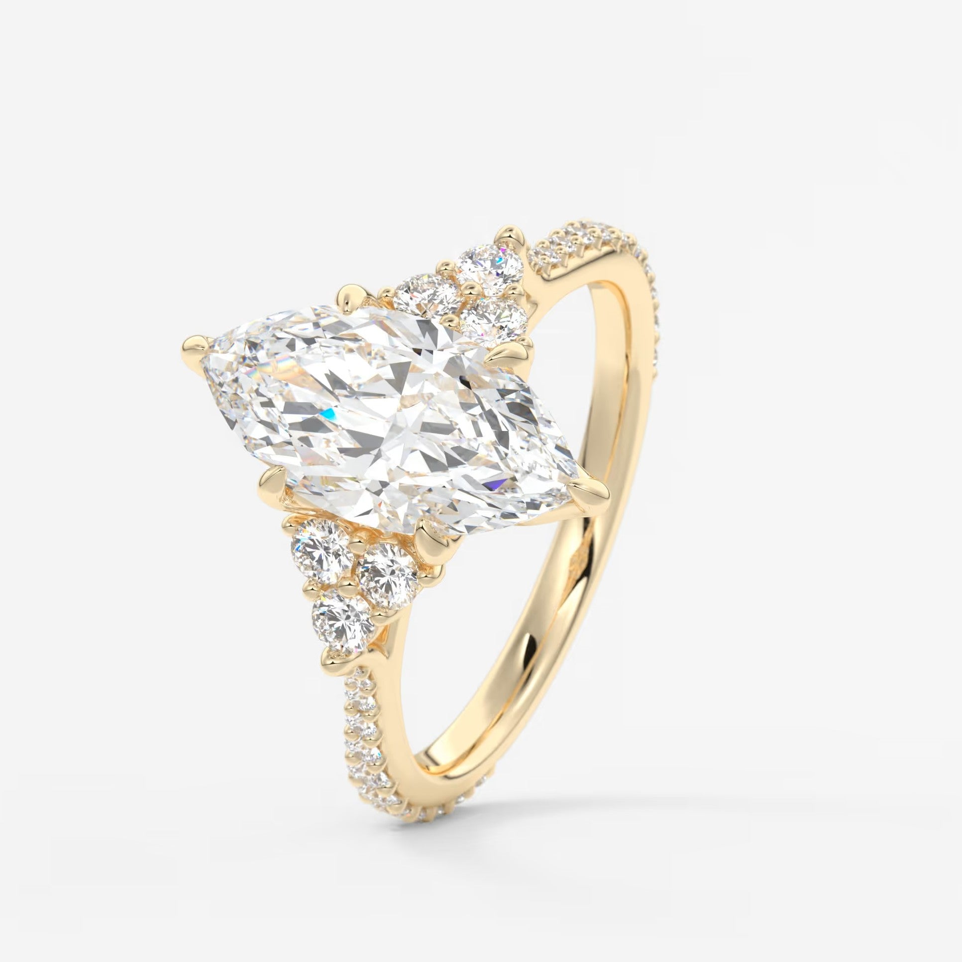 Tulip marquise cathedral pavé engagement ring