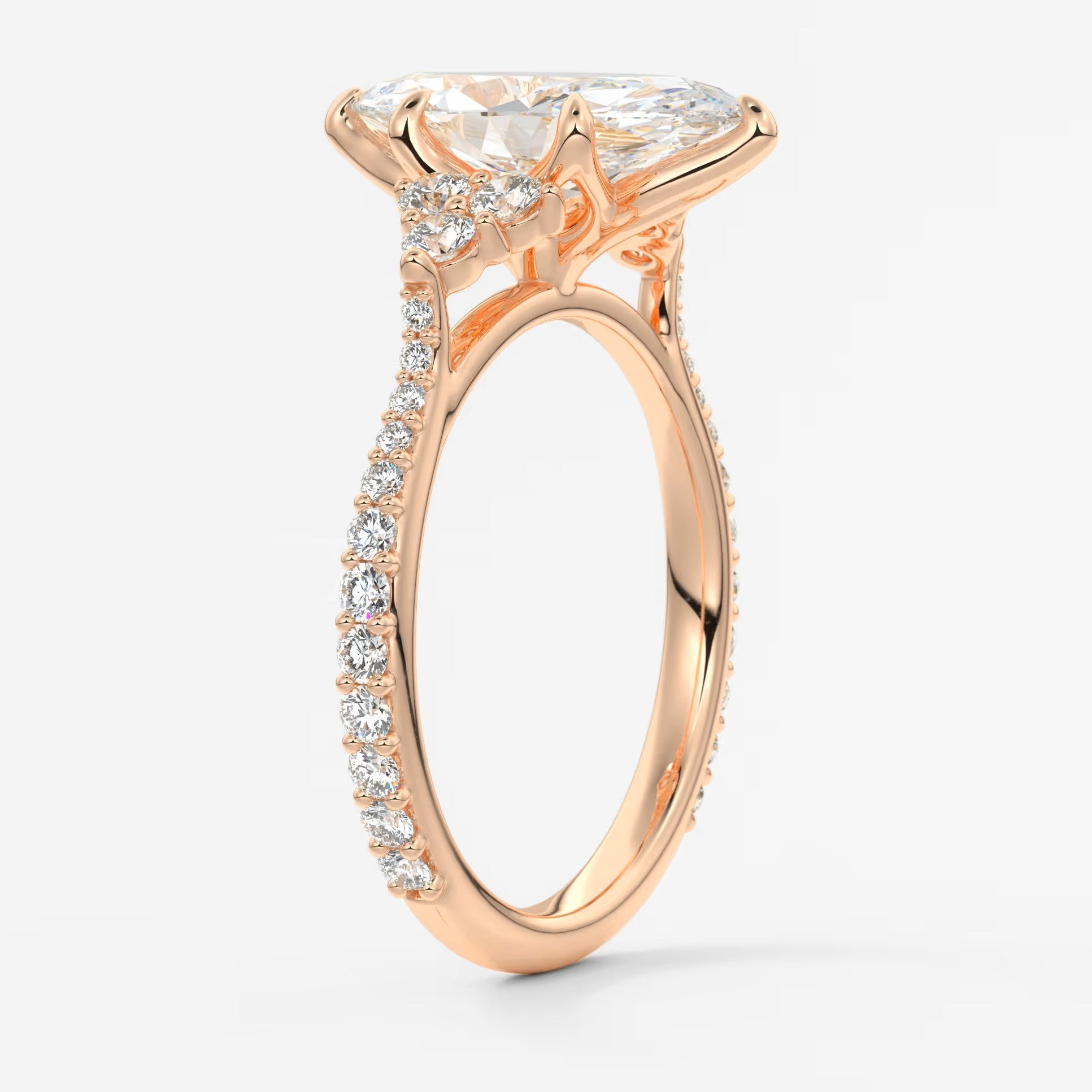 Tulip marquise cathedral pavé engagement ring