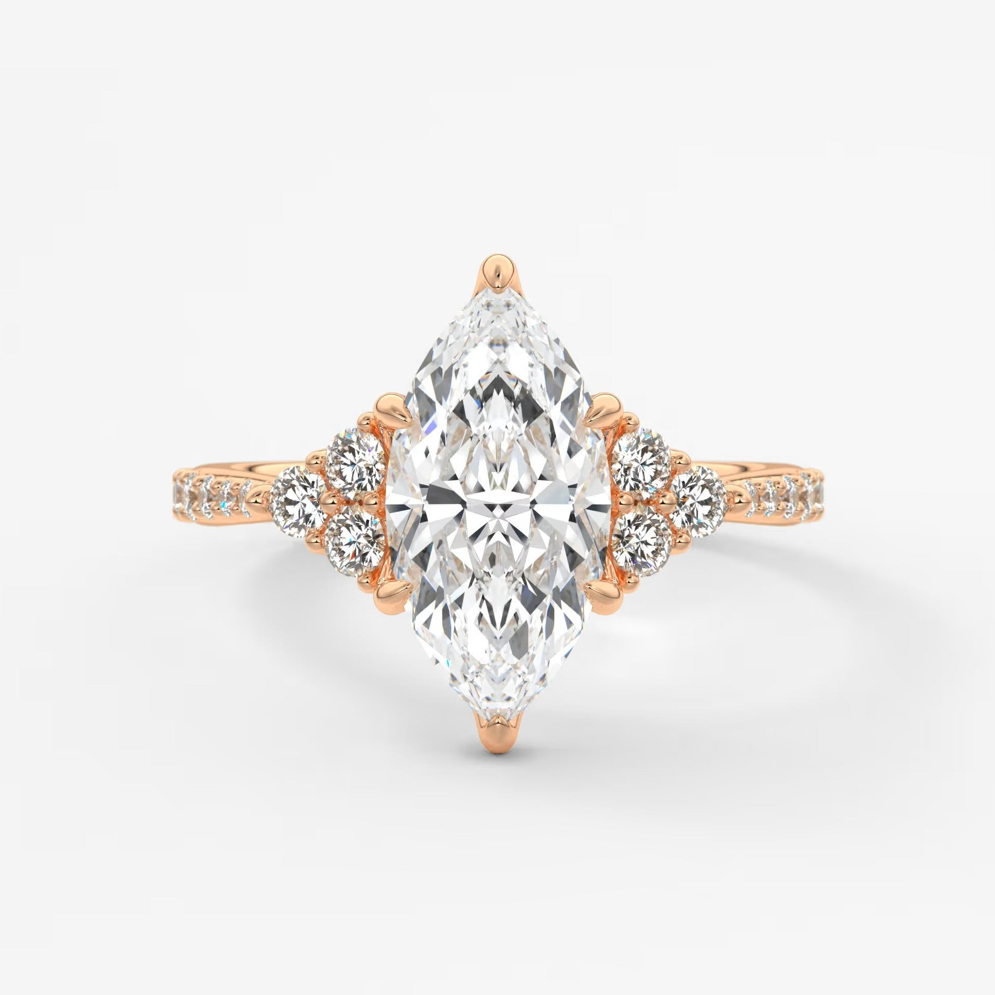 Tulip marquise cathedral pavé engagement ring