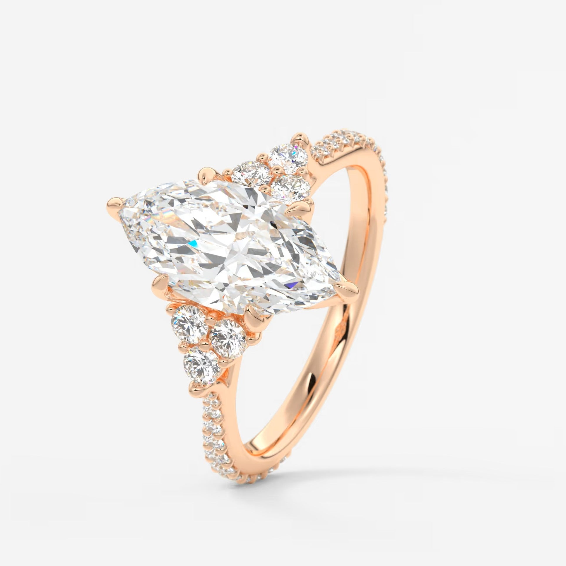Tulip marquise cathedral pavé engagement ring