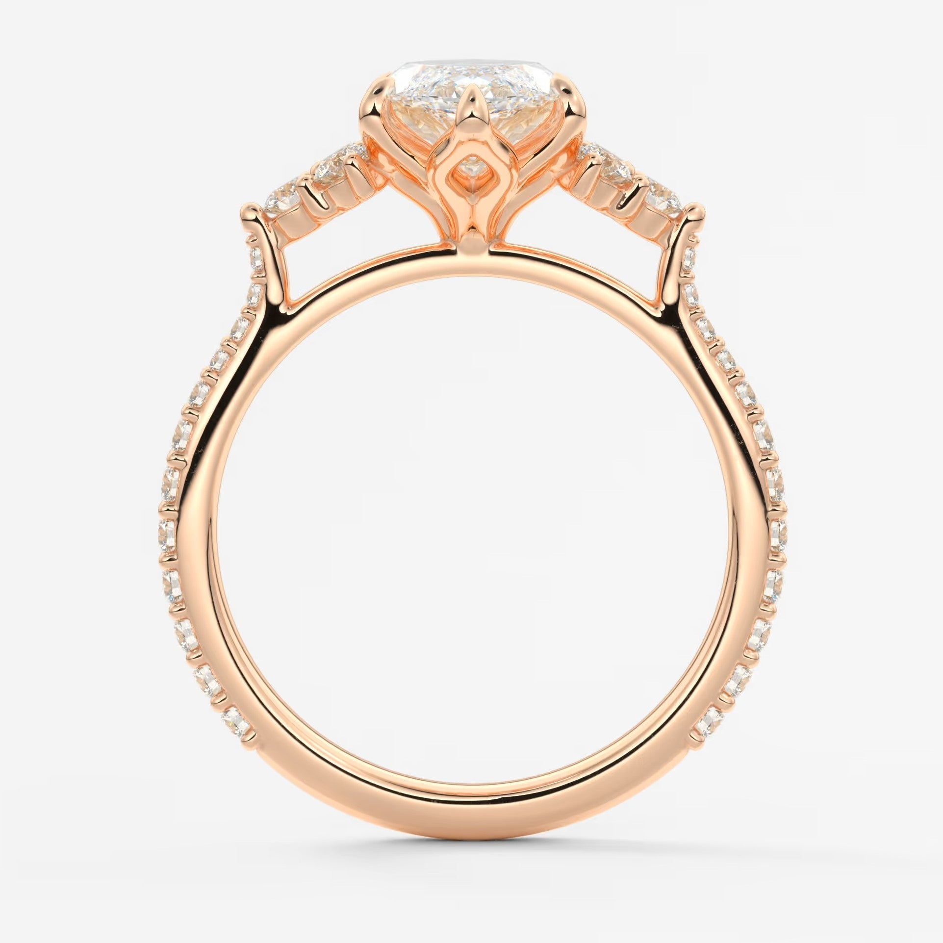 Tulip marquise cathedral pavé engagement ring