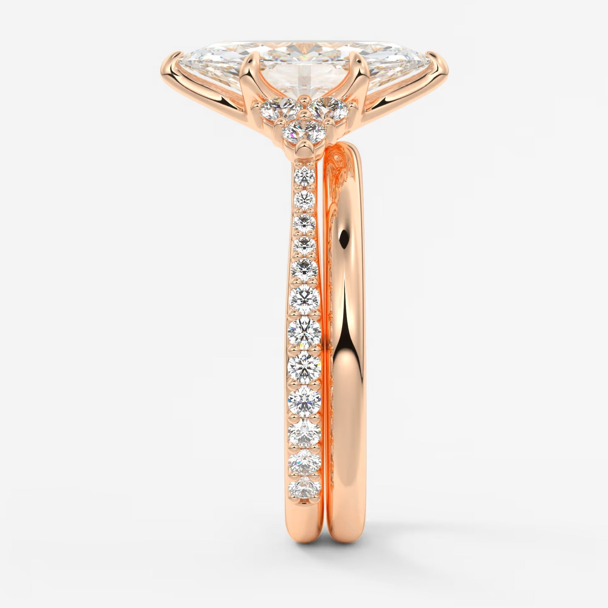 Tulip marquise cathedral pavé engagement ring