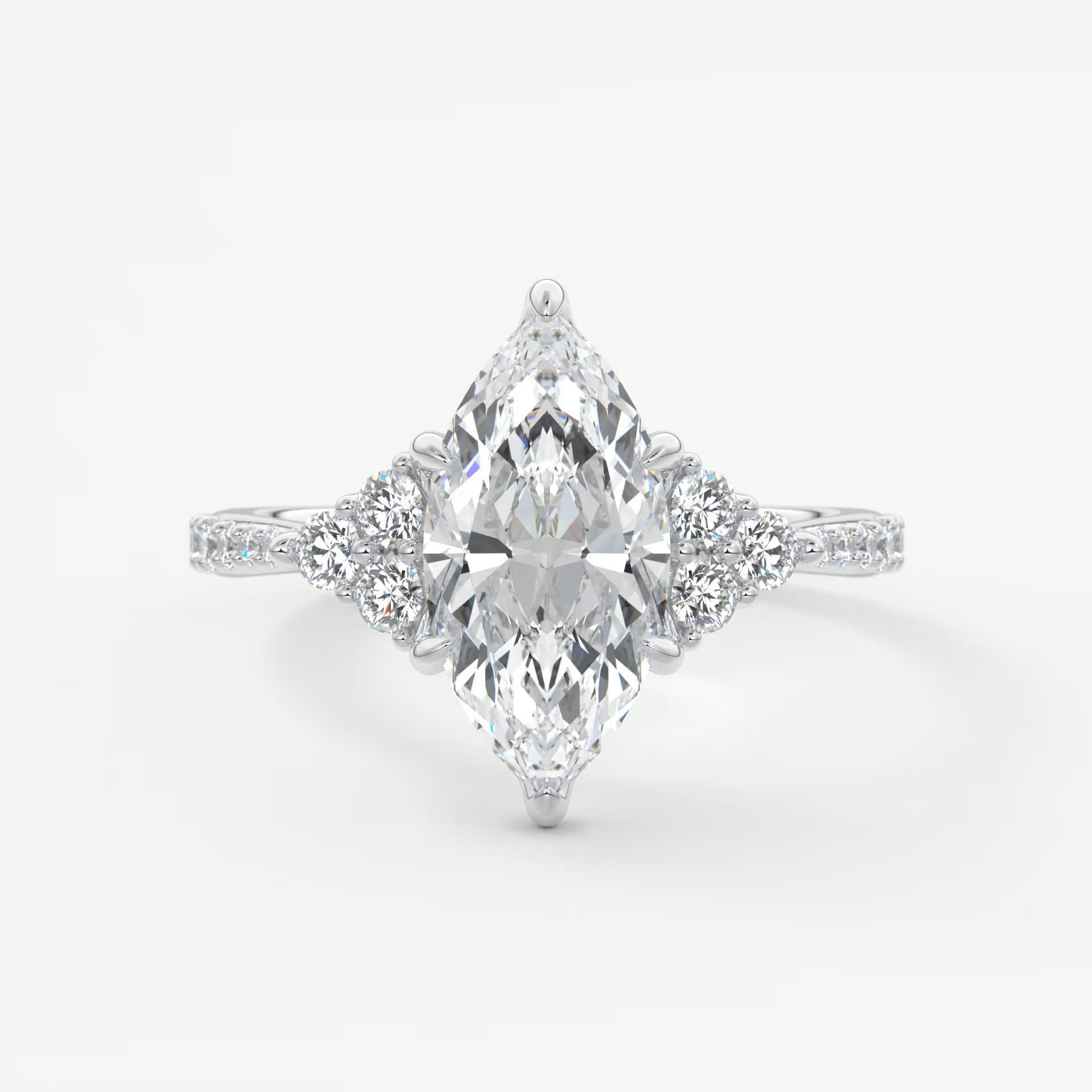 Tulip marquise cathedral pavé engagement ring