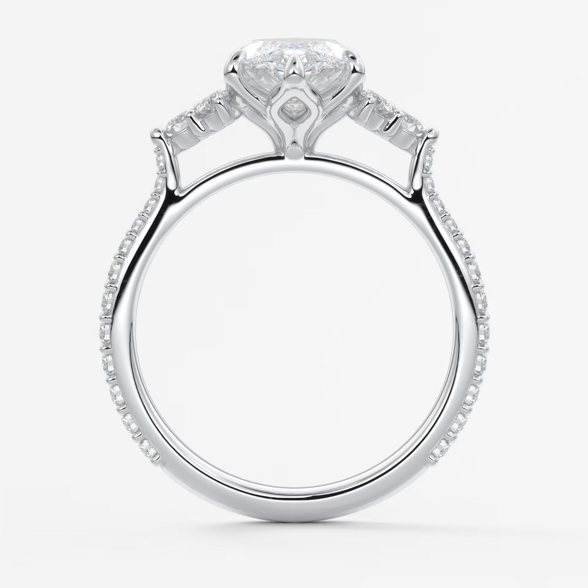 Tulip marquise cathedral pavé engagement ring