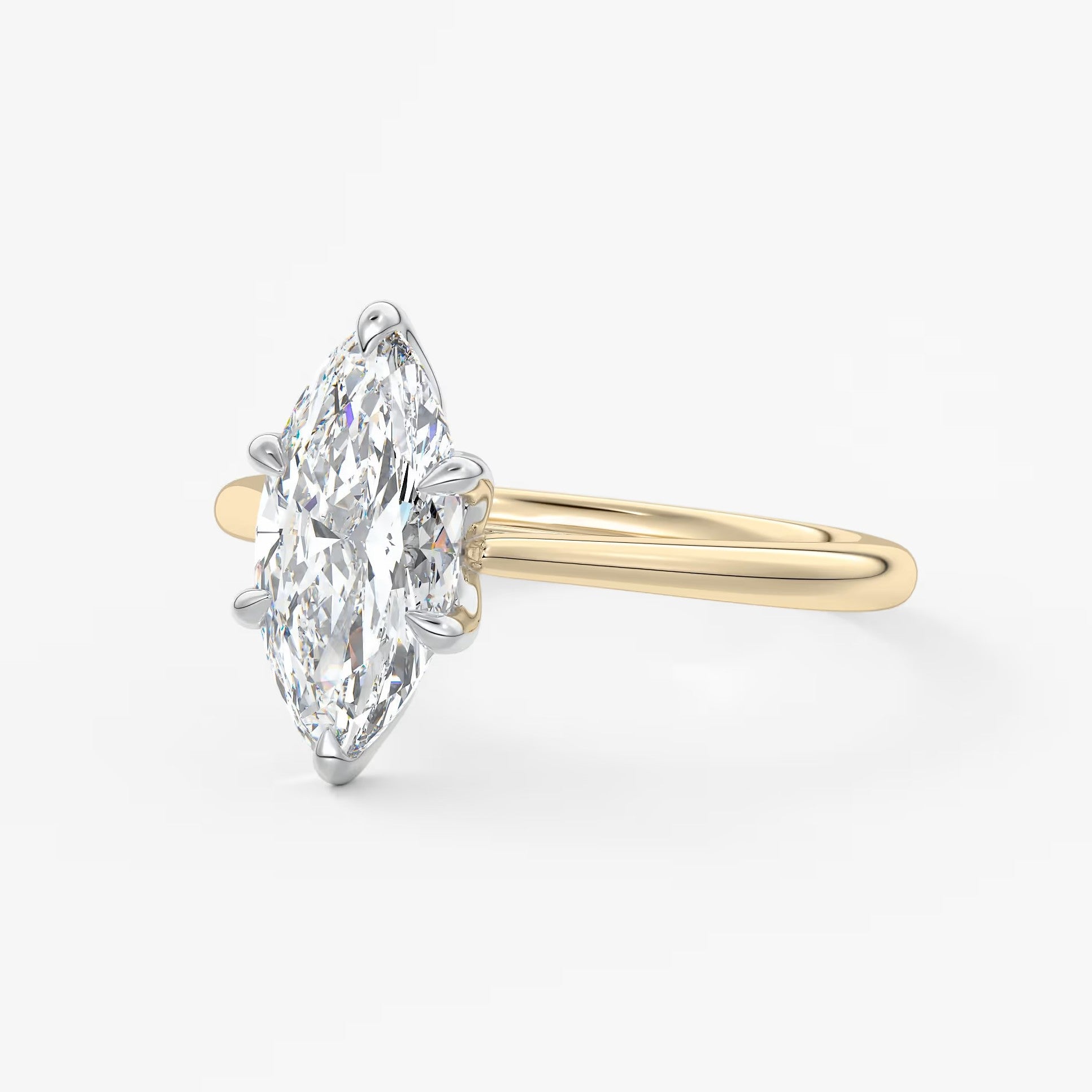 Tulip marquise two-tone cathedral engagement ring
