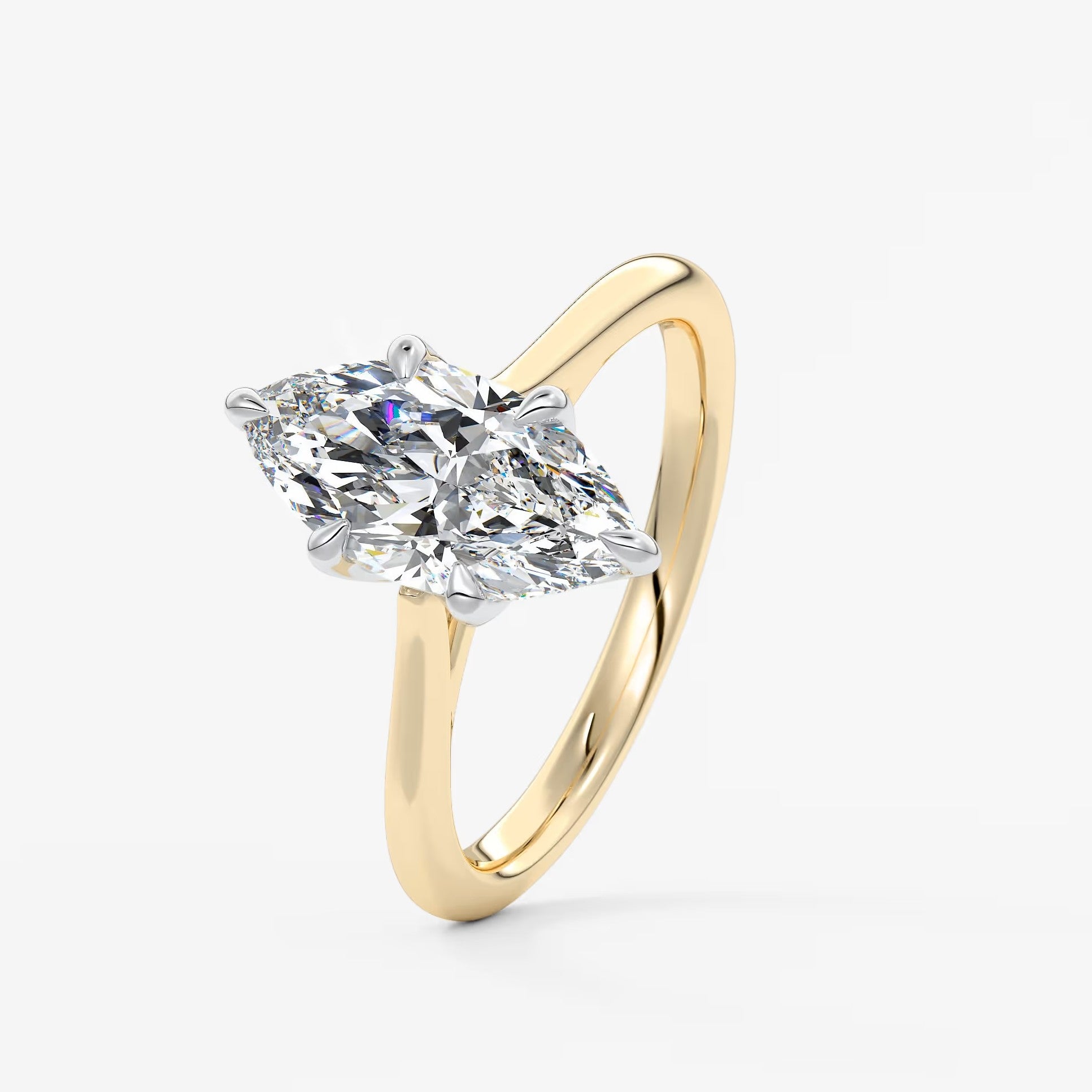 Tulip marquise two-tone cathedral engagement ring