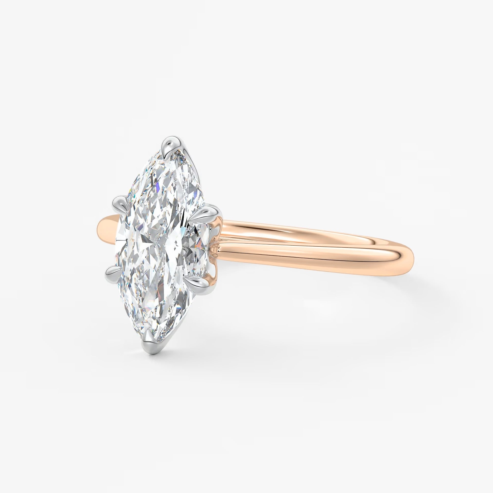 Tulip marquise two-tone cathedral engagement ring