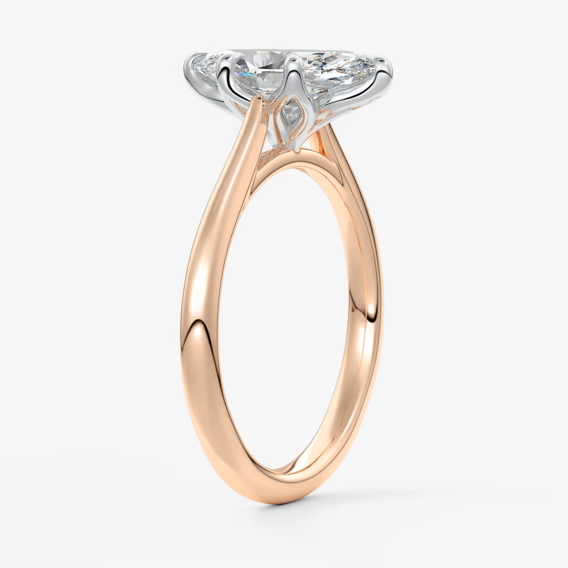 Tulip marquise two-tone cathedral engagement ring
