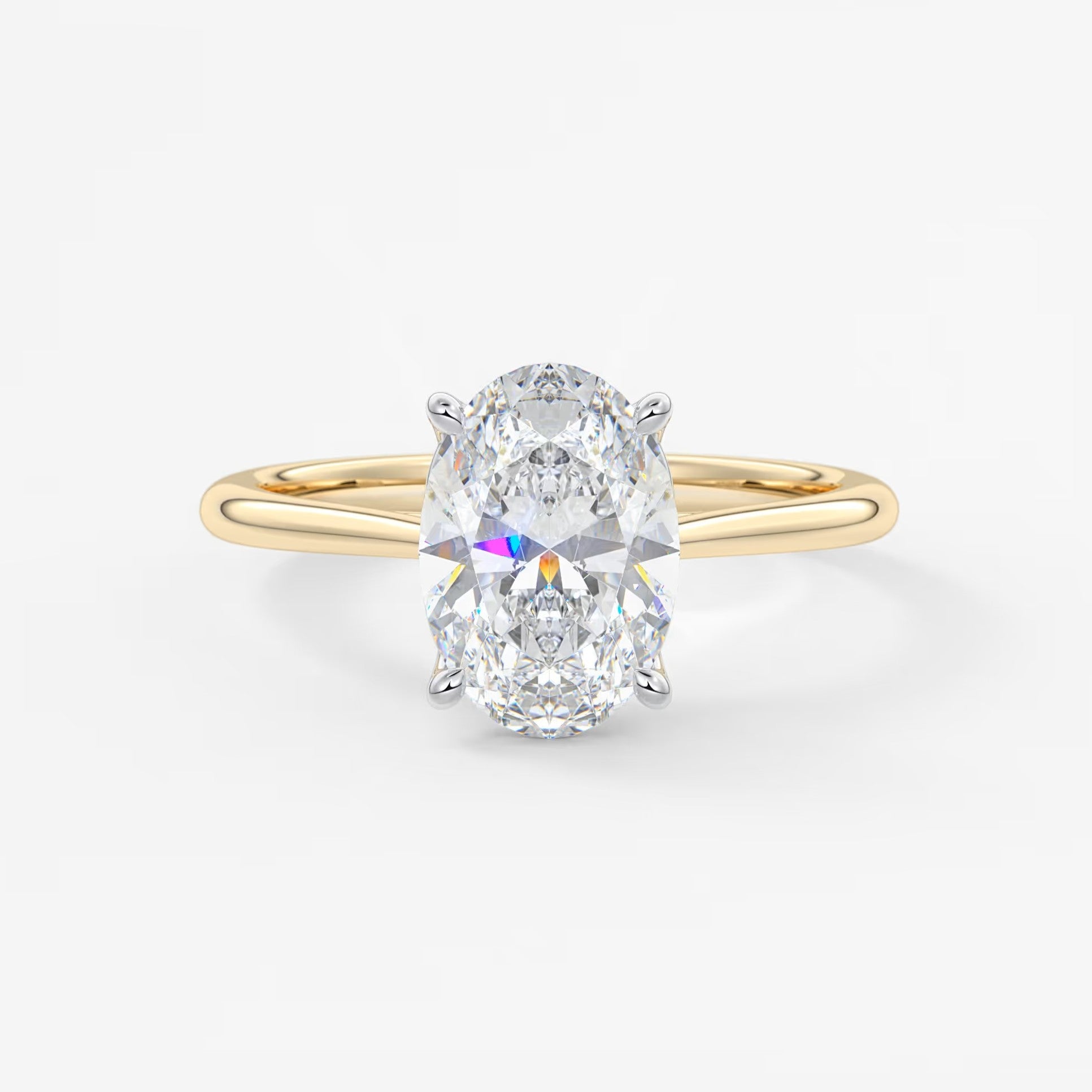 Tulip oval two-tone cathedral engagement ring