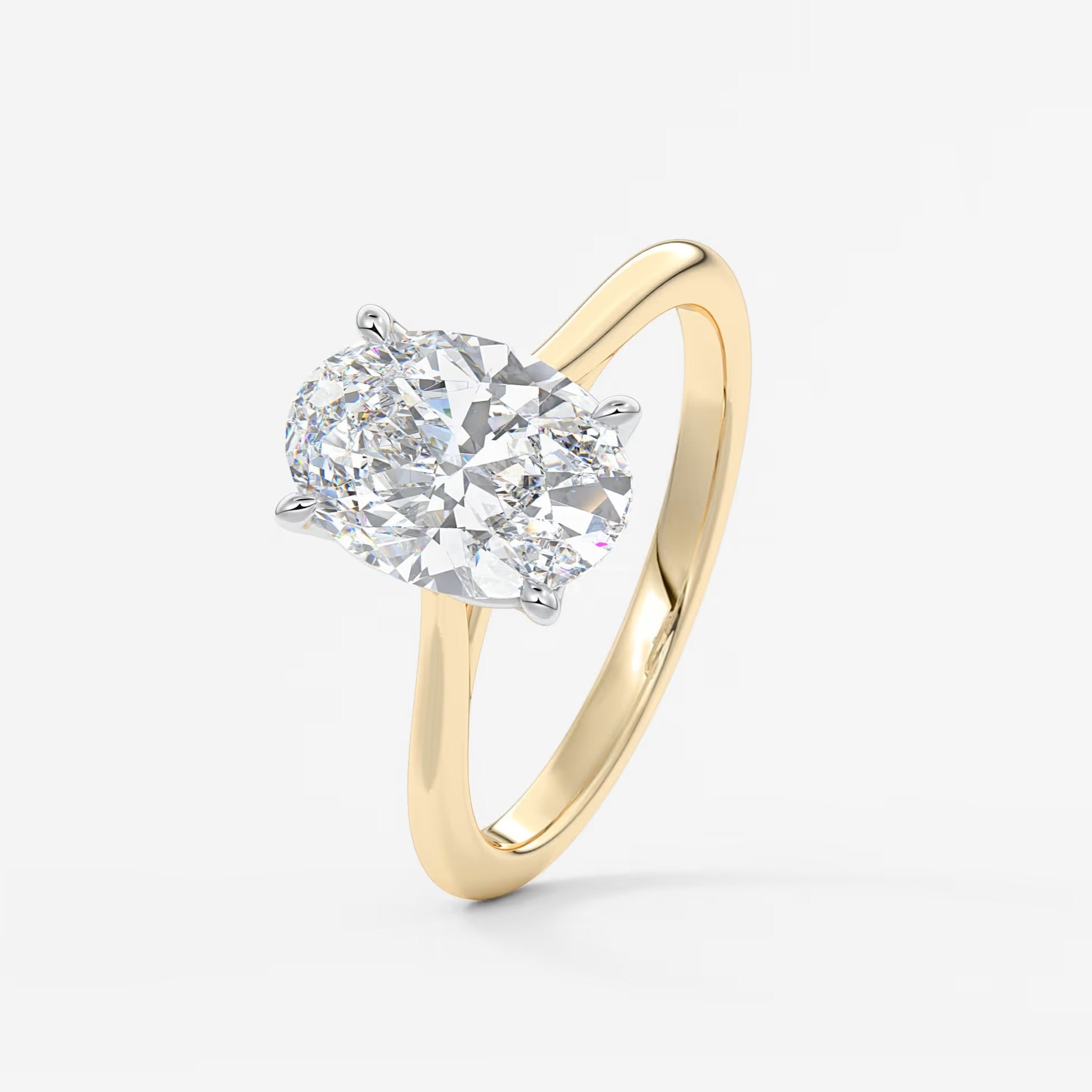 Tulip oval two-tone cathedral engagement ring