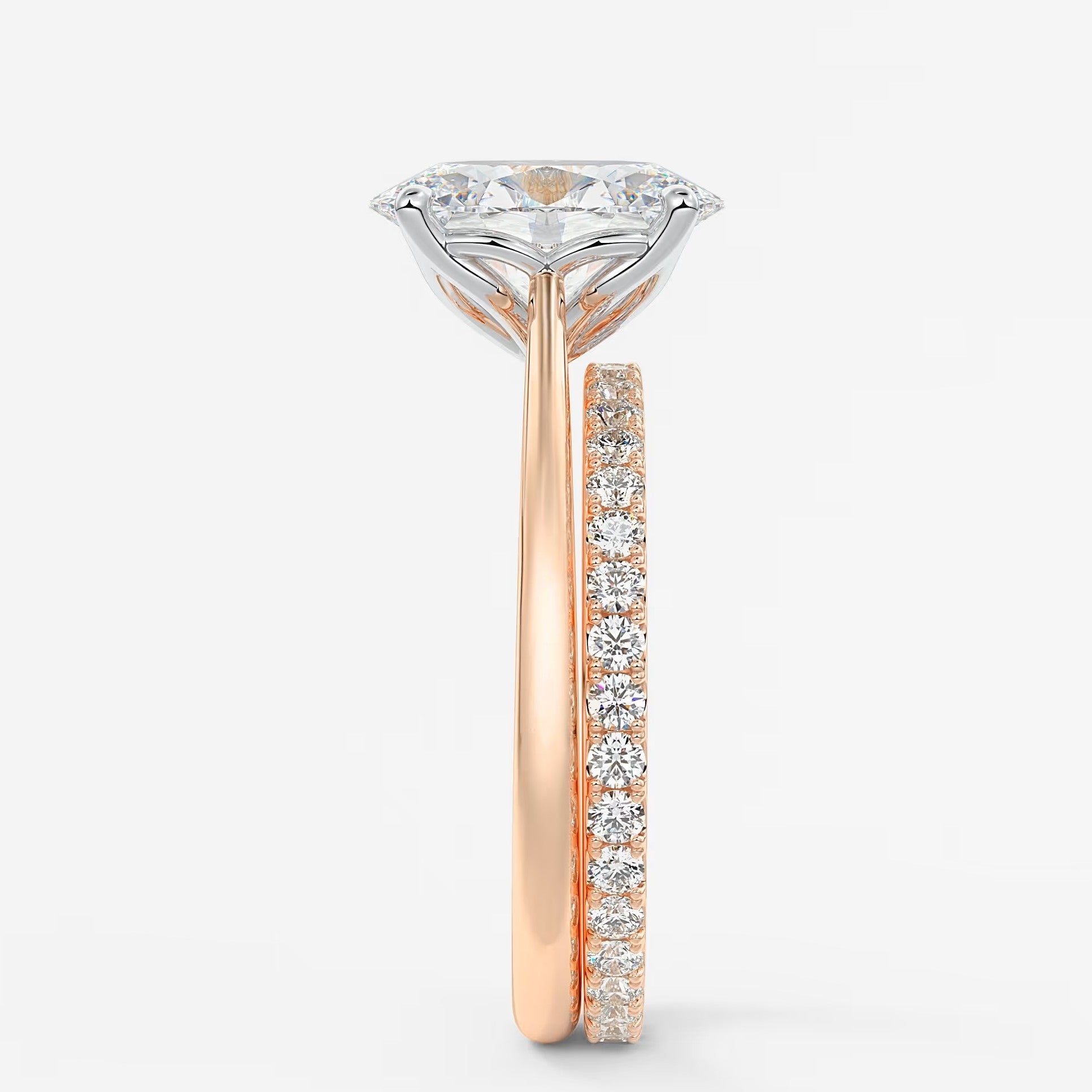 Tulip oval two-tone cathedral engagement ring