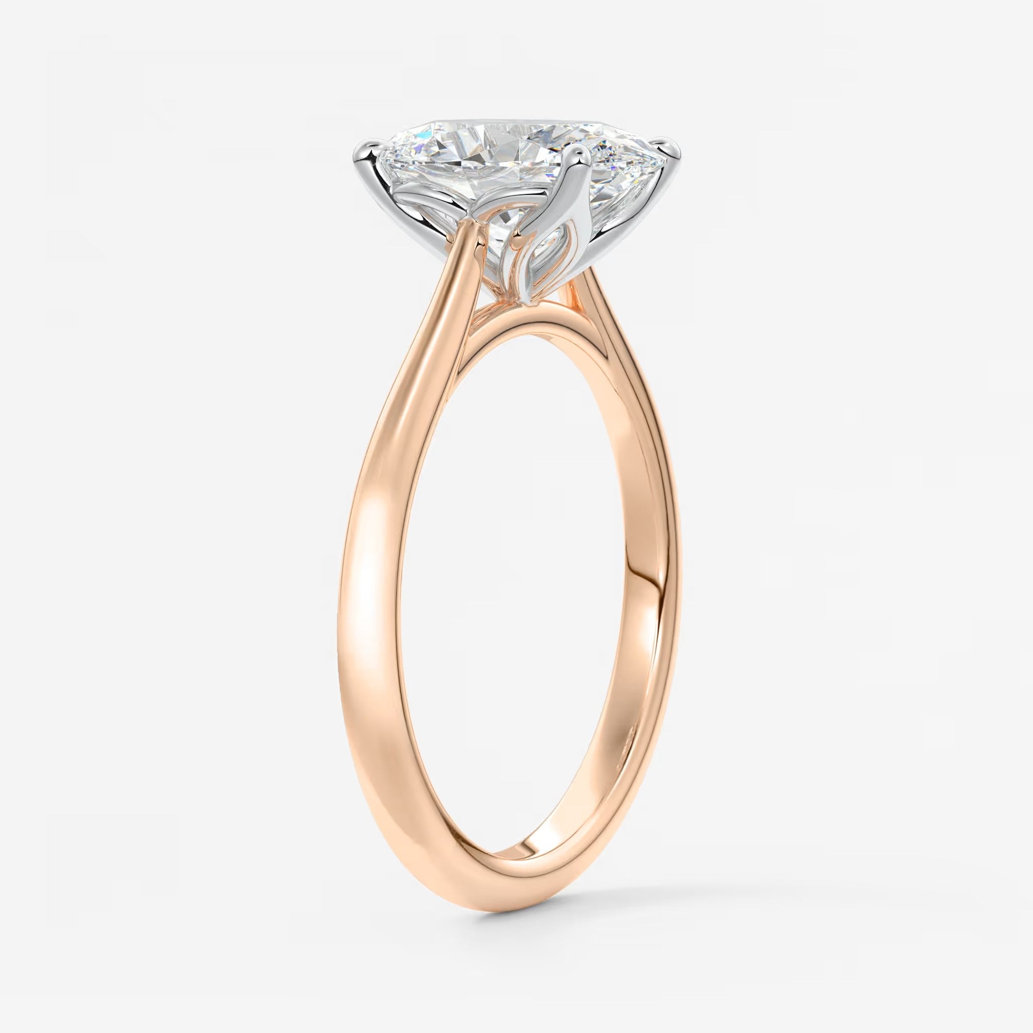 Tulip oval two-tone cathedral engagement ring