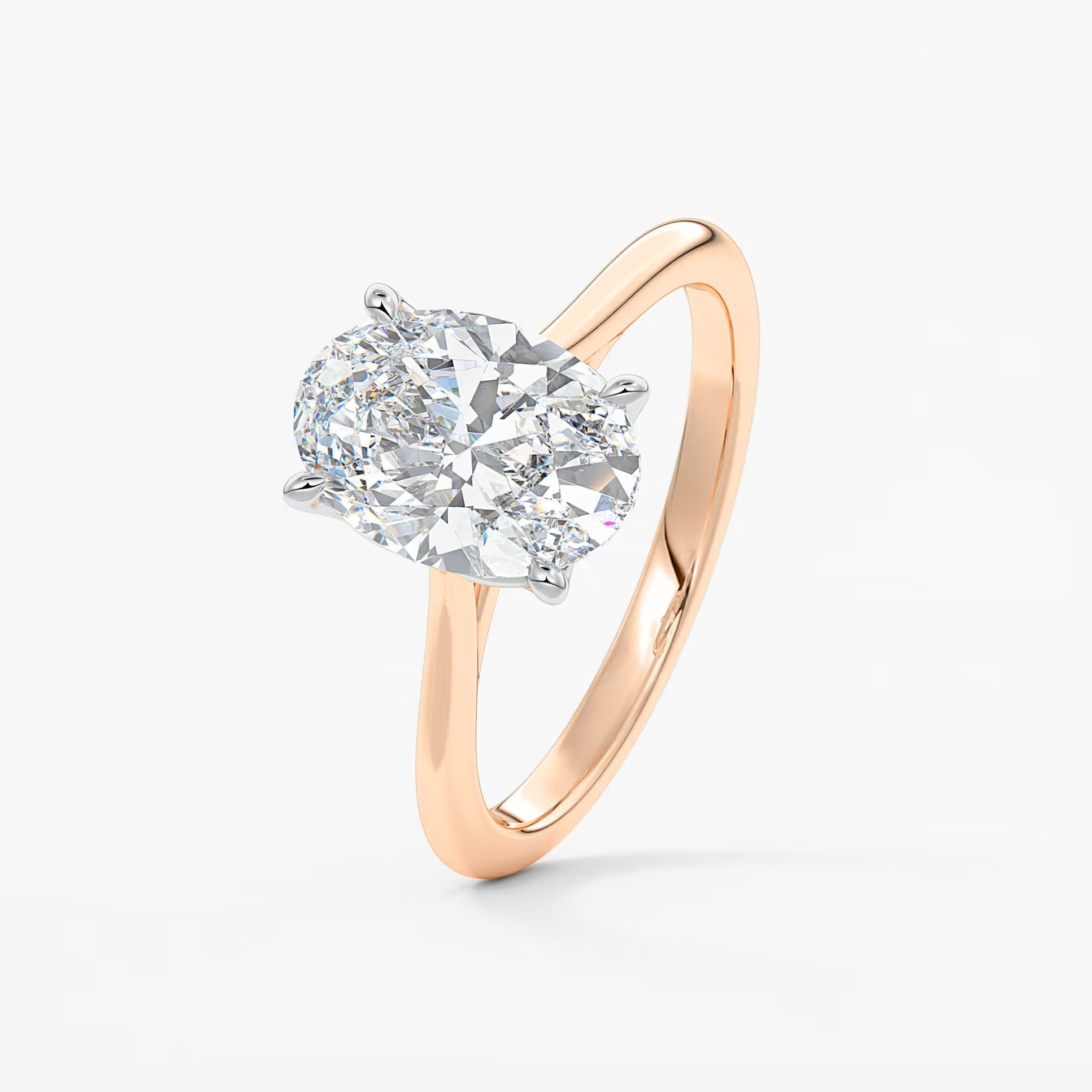 Tulip oval two-tone cathedral engagement ring