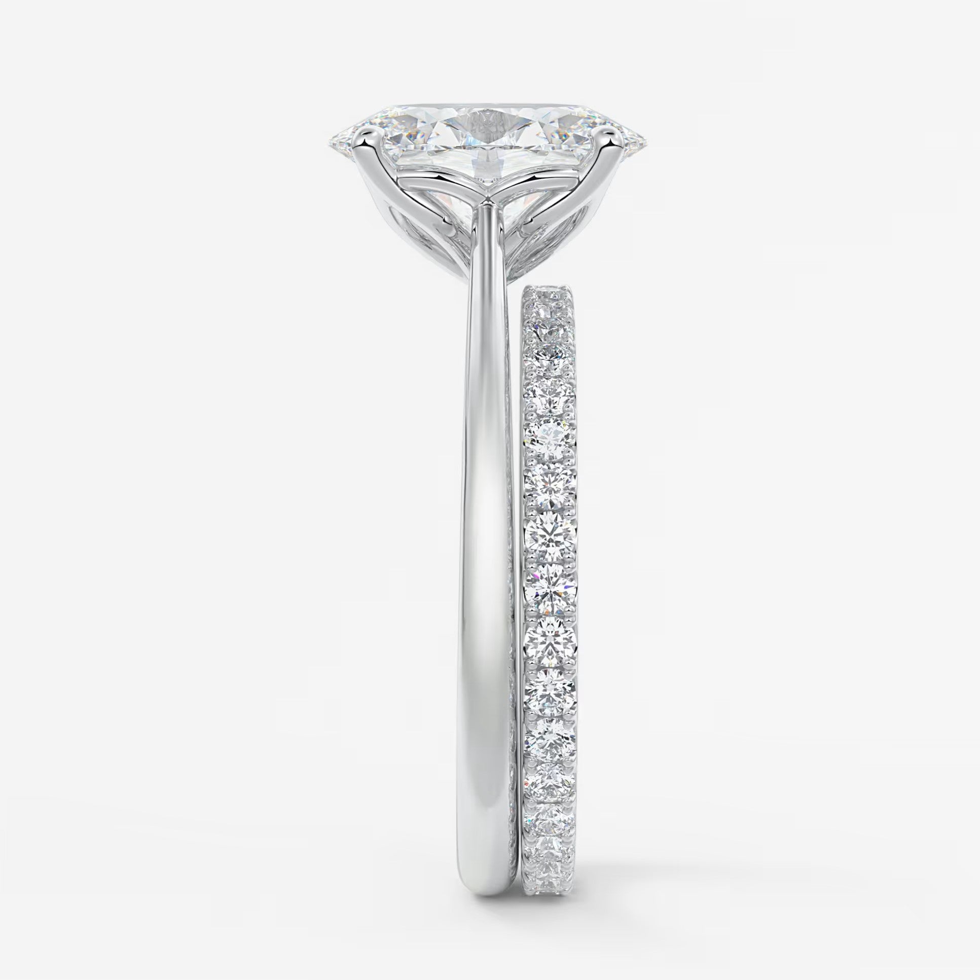 Tulip oval two-tone cathedral engagement ring
