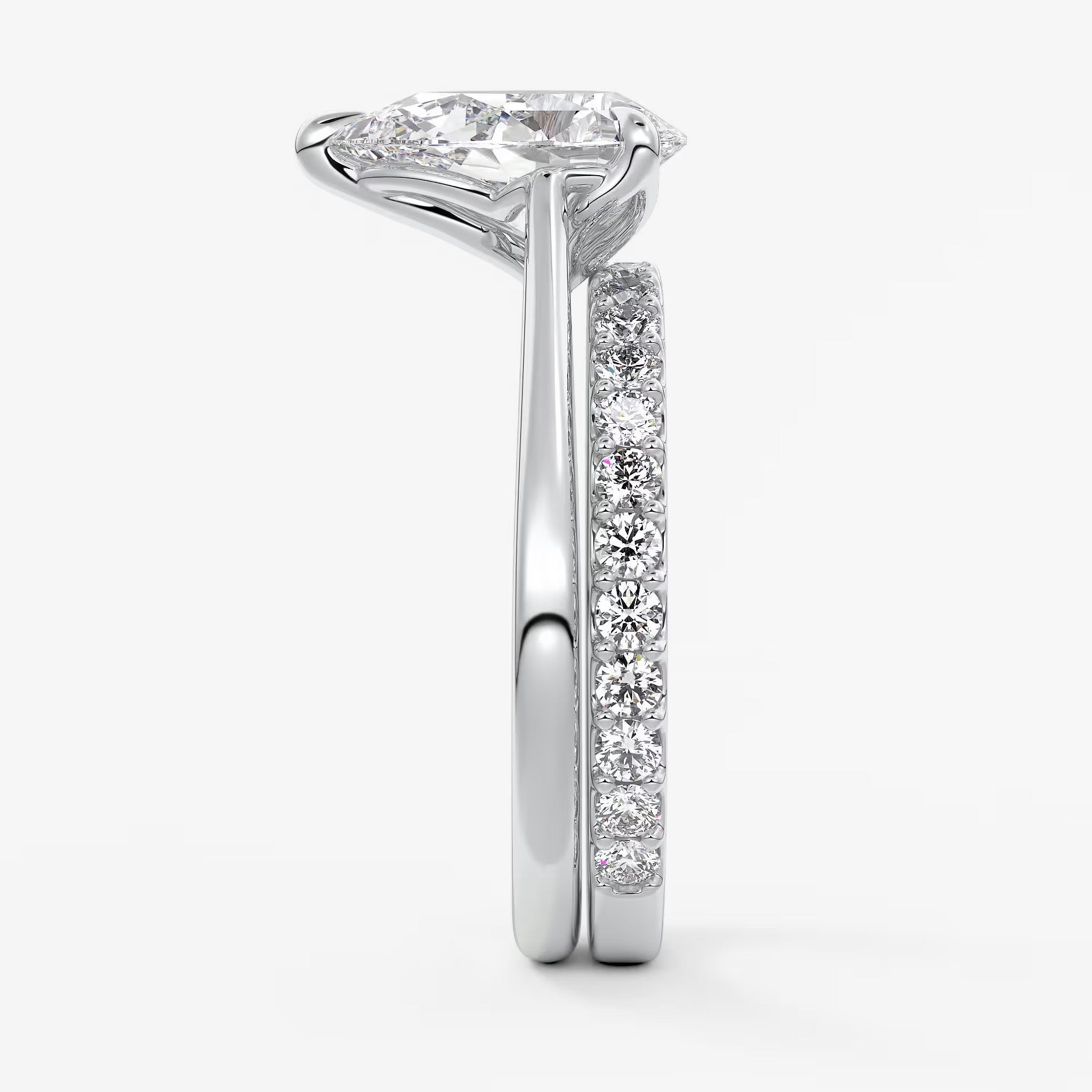 Tulip pear cathedral engagement ring