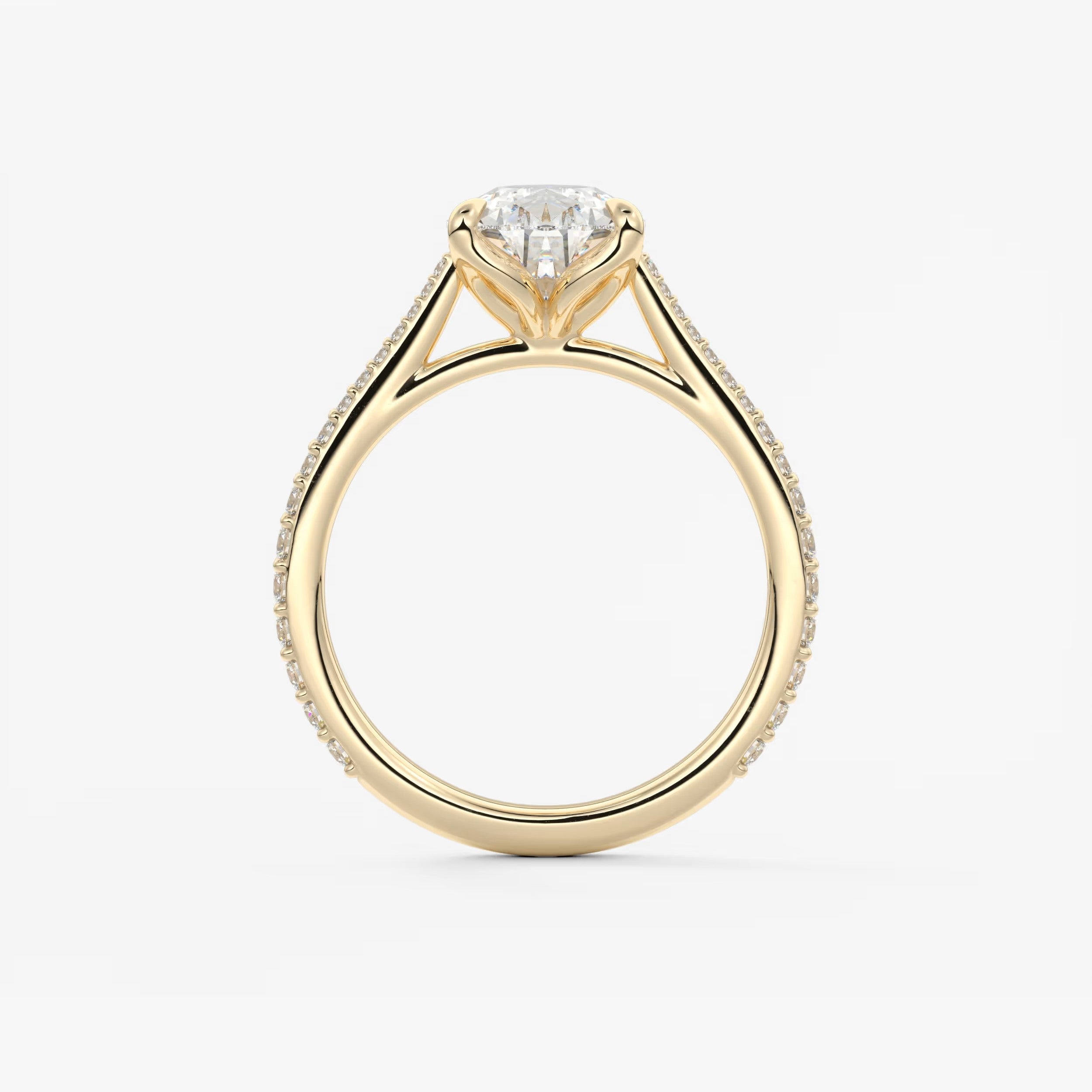Tulip pear pavé cathedral solitaire ring