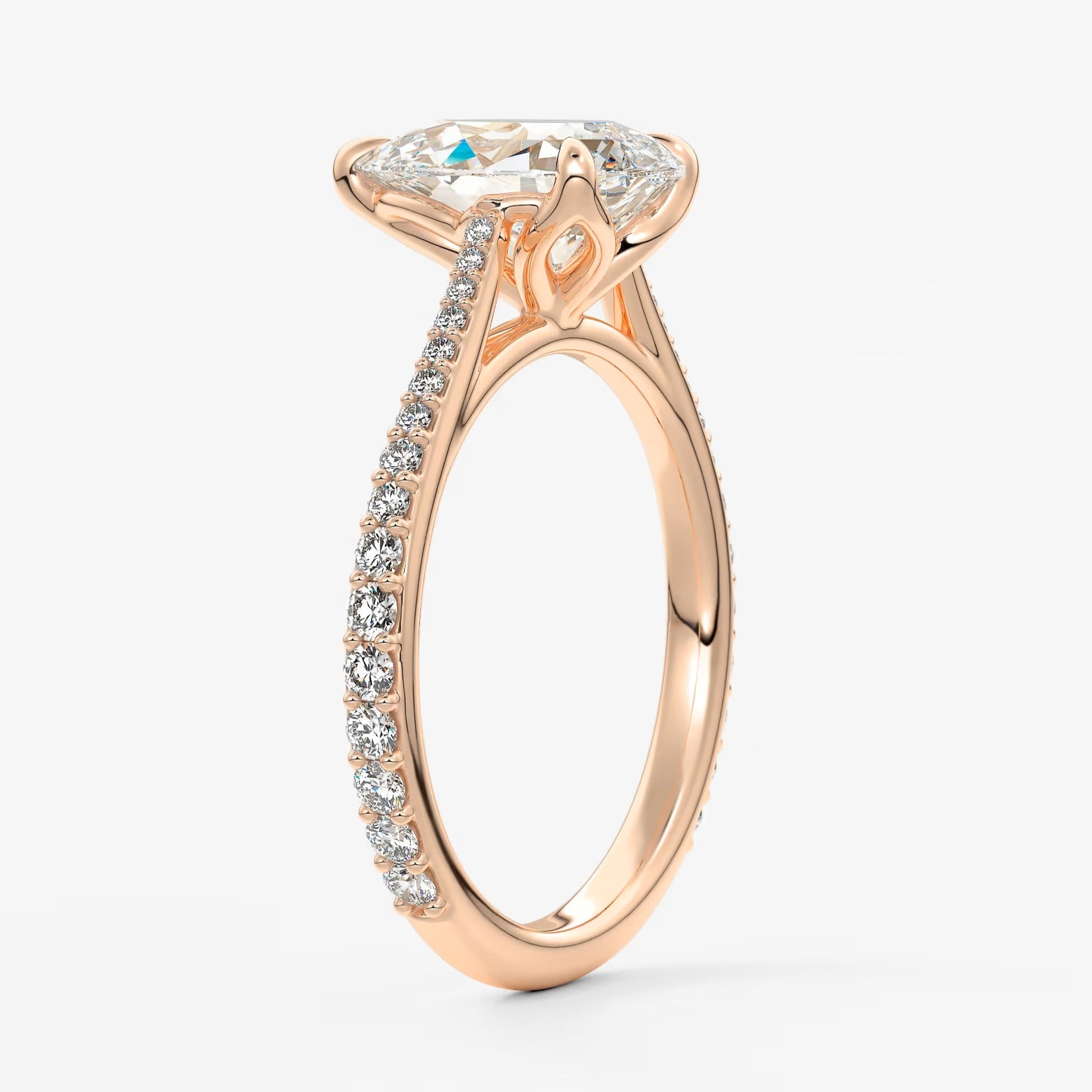 Tulip pear pavé cathedral solitaire ring
