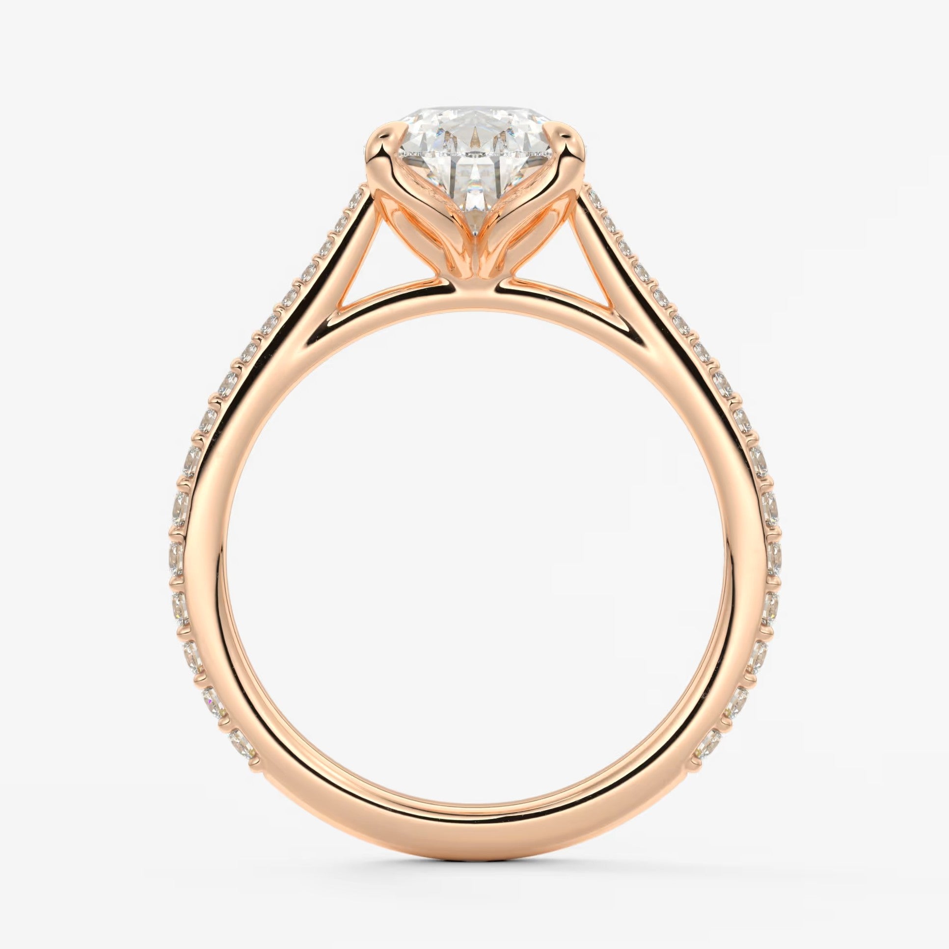 Tulip pear pavé cathedral solitaire ring