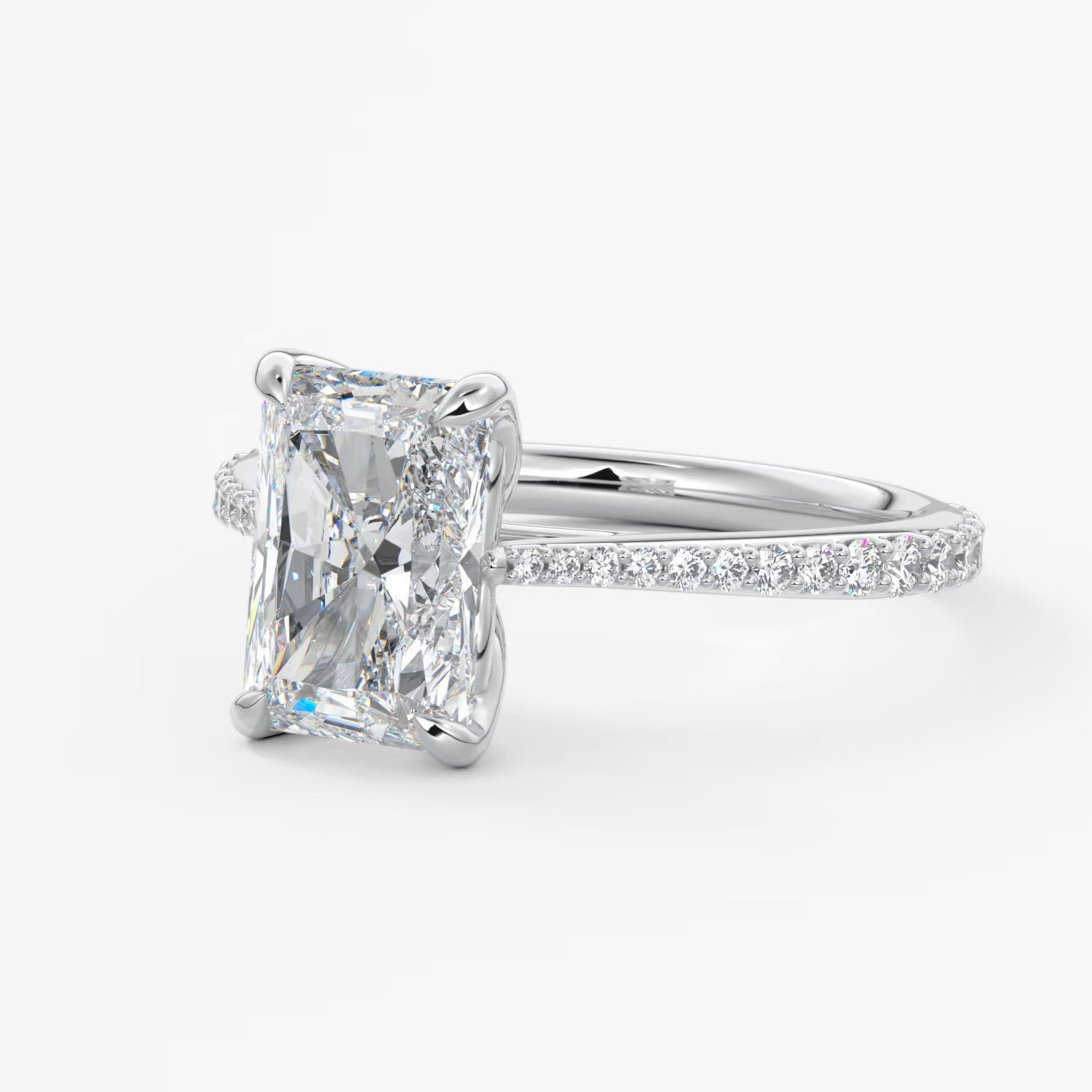 Tulip radiant pavé cathedral solitaire ring