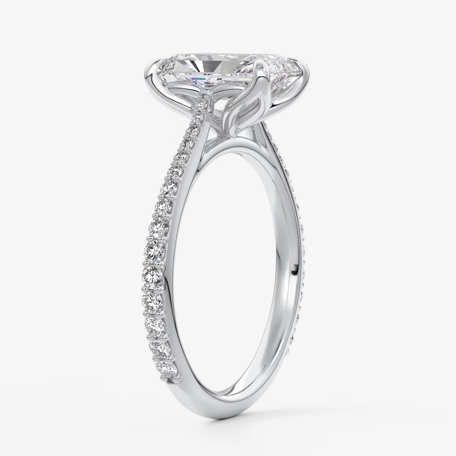 Tulip radiant pavé cathedral solitaire ring