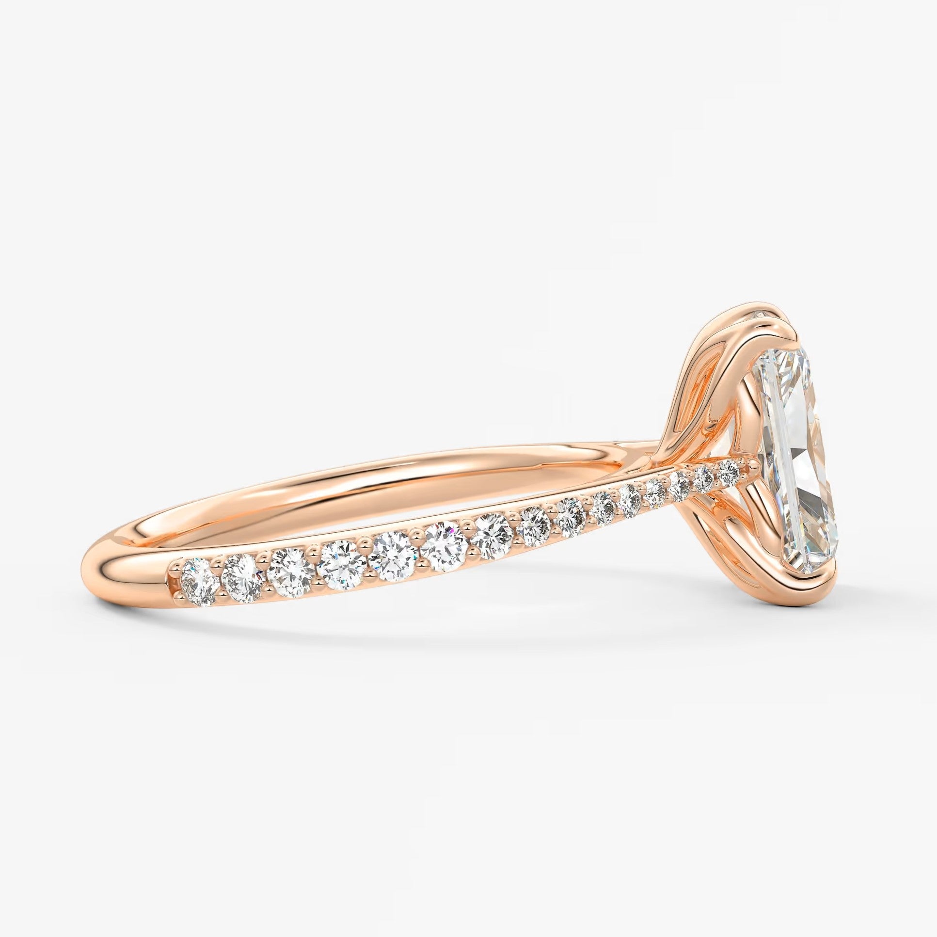 Tulip radiant pavé cathedral solitaire ring
