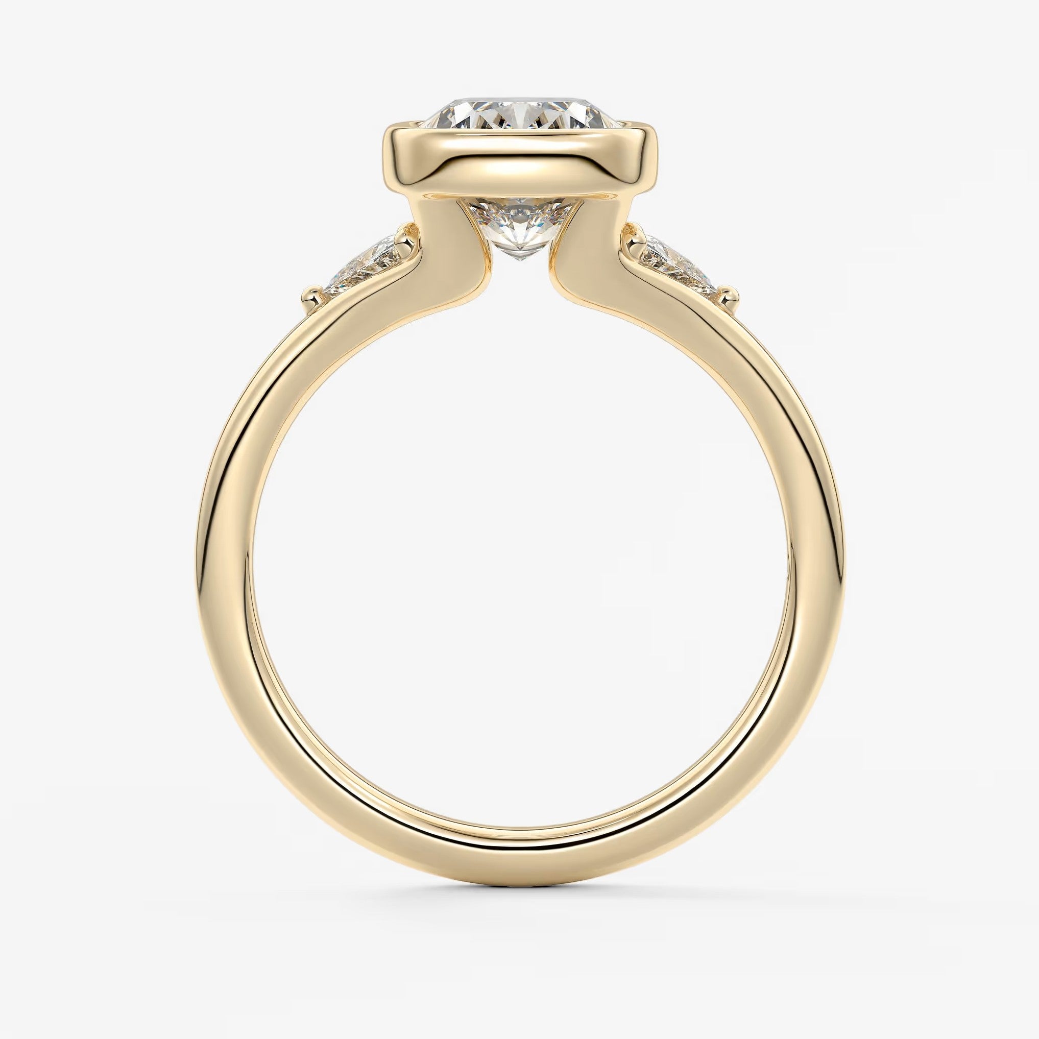 Véda trilogy – cushion with trillion side stone split shank engagement ring