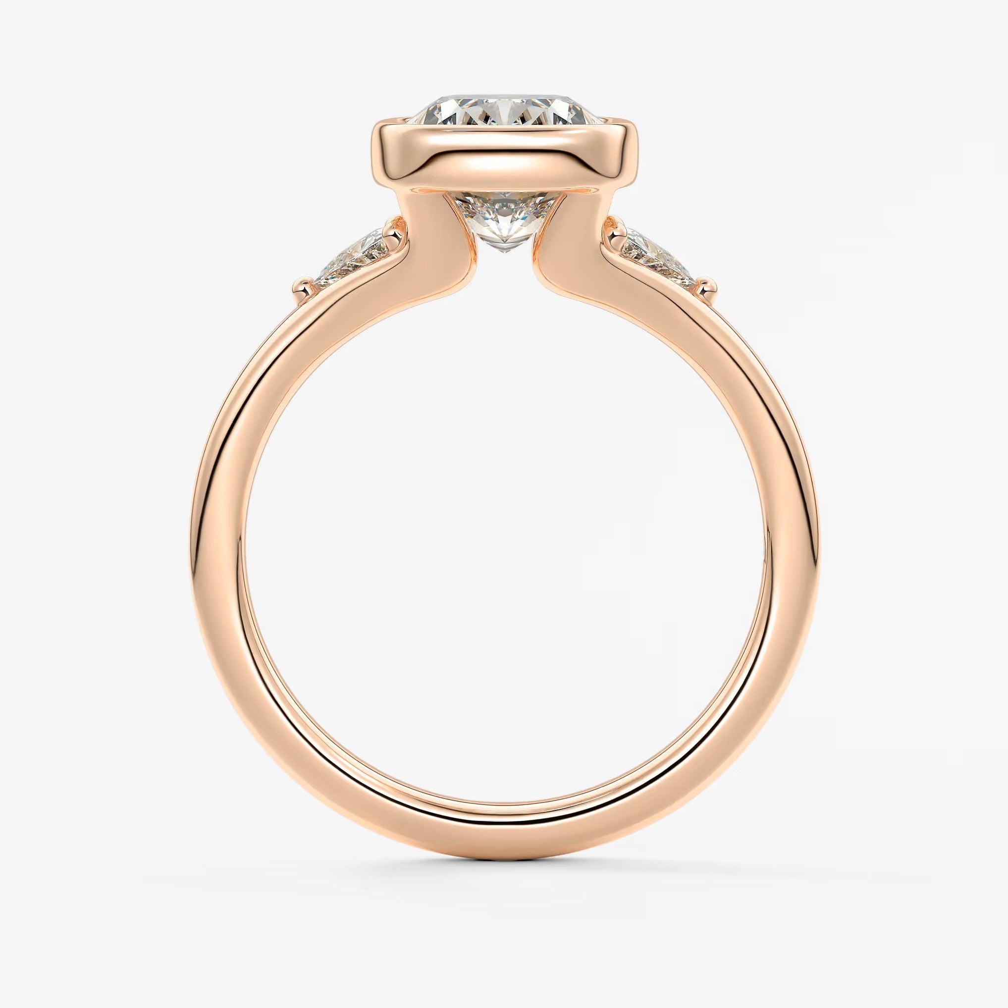 Véda trilogy – cushion with trillion side stone split shank engagement ring