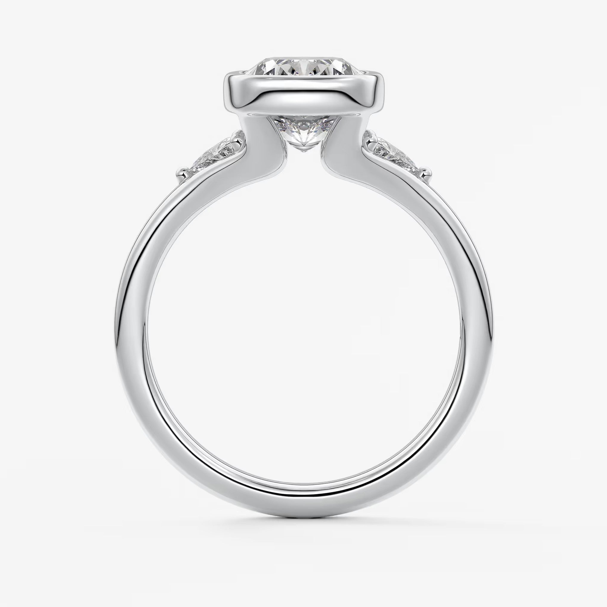 Véda trilogy – cushion with trillion side stone split shank engagement ring